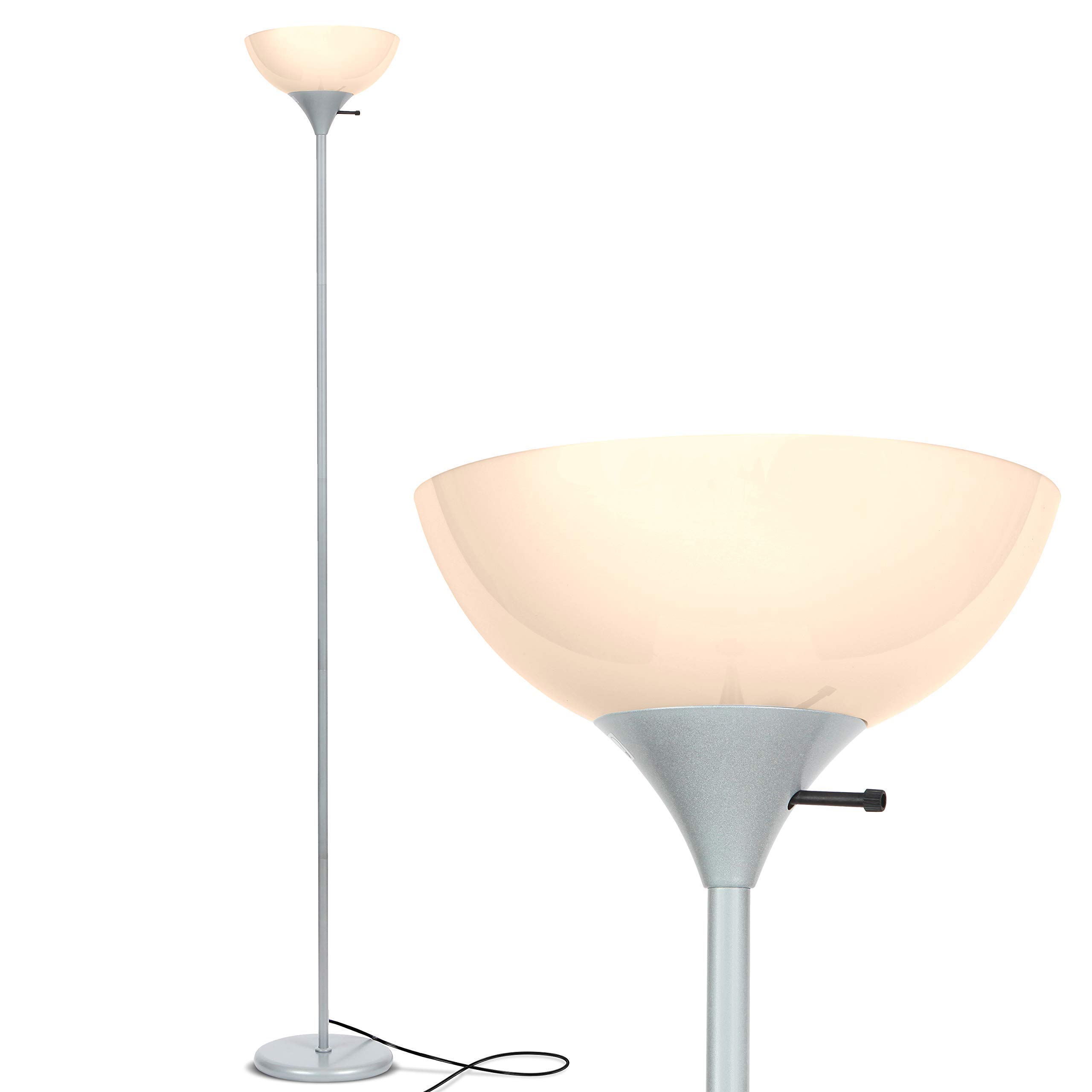 Brightech Sky Dome LED Floor Lamp Set of 2 - Dimmable Modern Standing Lamp with Matching Torchiere & Reading Light for Living Room, Bedroom, Office - Silver Finish - Perfect for Ambient Lighting & Task Reading