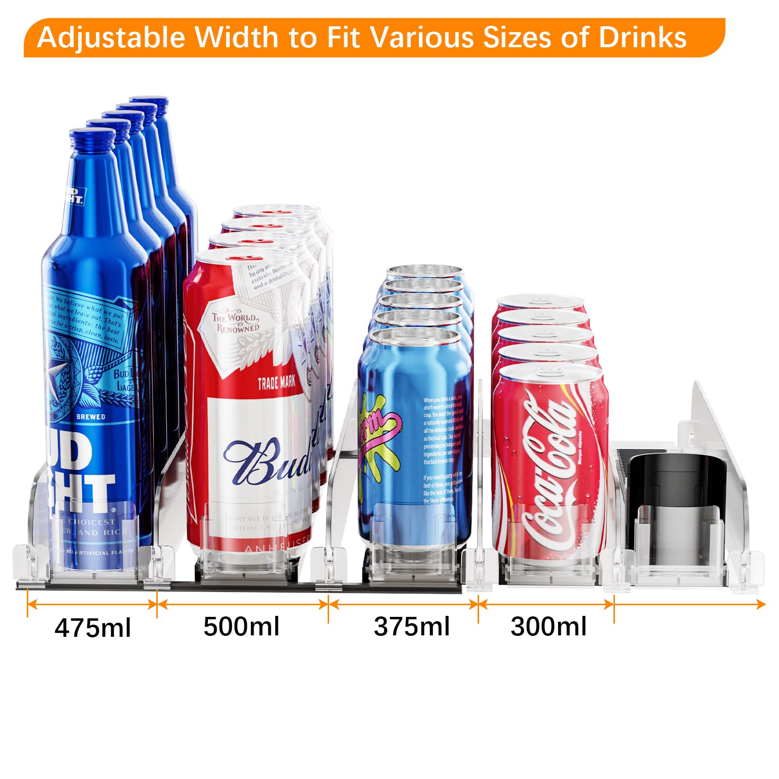Automatic Soda Can Dispenser for Refrigerator - 5-Tier Black Drink Organizer with Dual-Spring Adjustable Width - Perfect for Kitchen, Pantry, Office & Party Beverage Storage