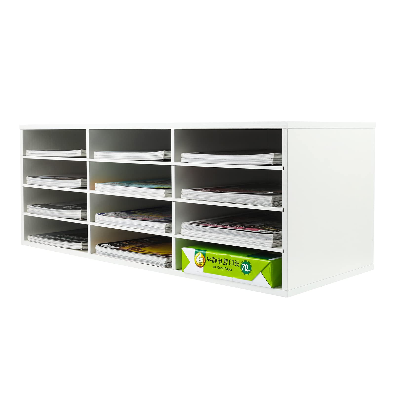 Wooden PAG Mail Sorter - 12 Compartment Desktop Organizer for Classroom, Office & Home | Paper Bill Holder, Literature Sorter, Student Mailbox | Perfect for Teachers, Students & Home Organization (White)
