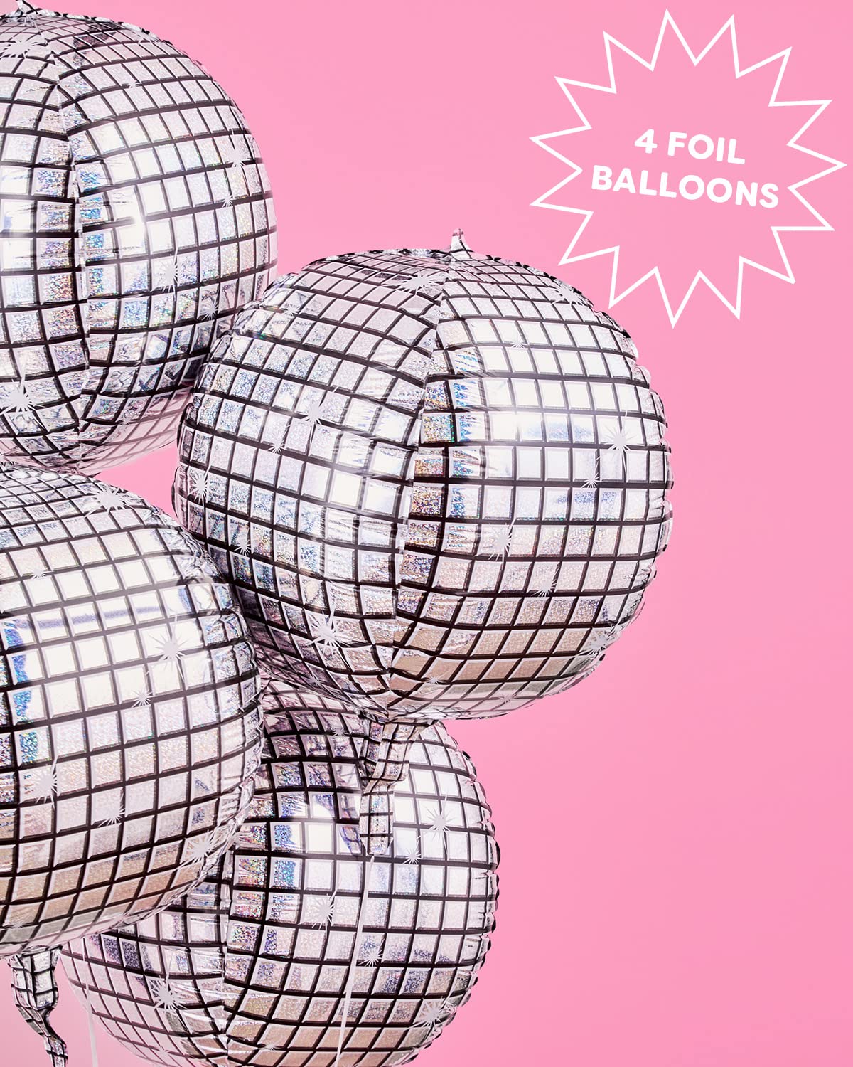 Disco Ball Foil Balloons - 4 Pack, 22
