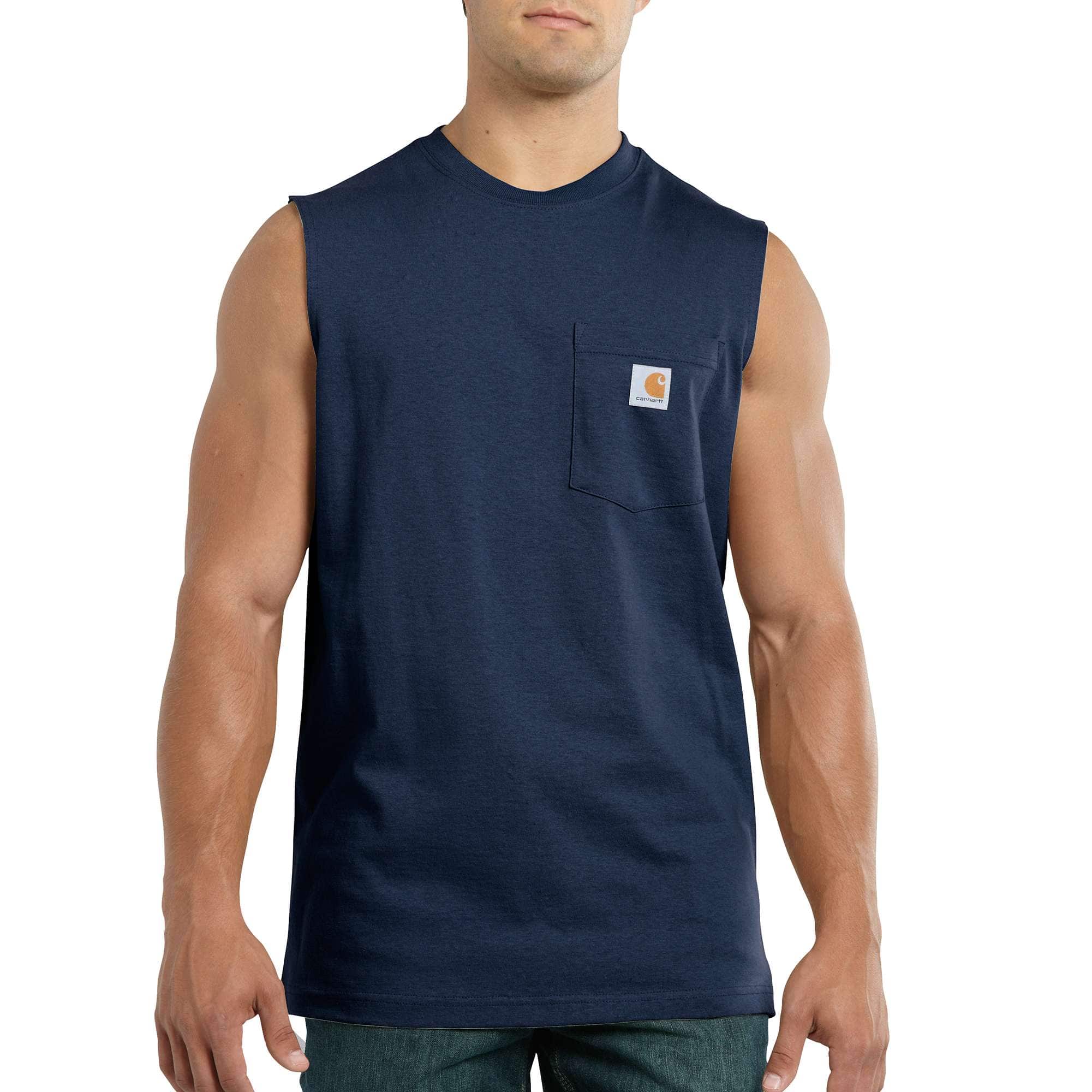 Carhartt Relaxed Fit Heavyweight Sleeveless Pocket T-Shirt for Men - Comfortable Workwear & Casual Wear - Navy Blue (Work, Outdoor Activities, Gym)