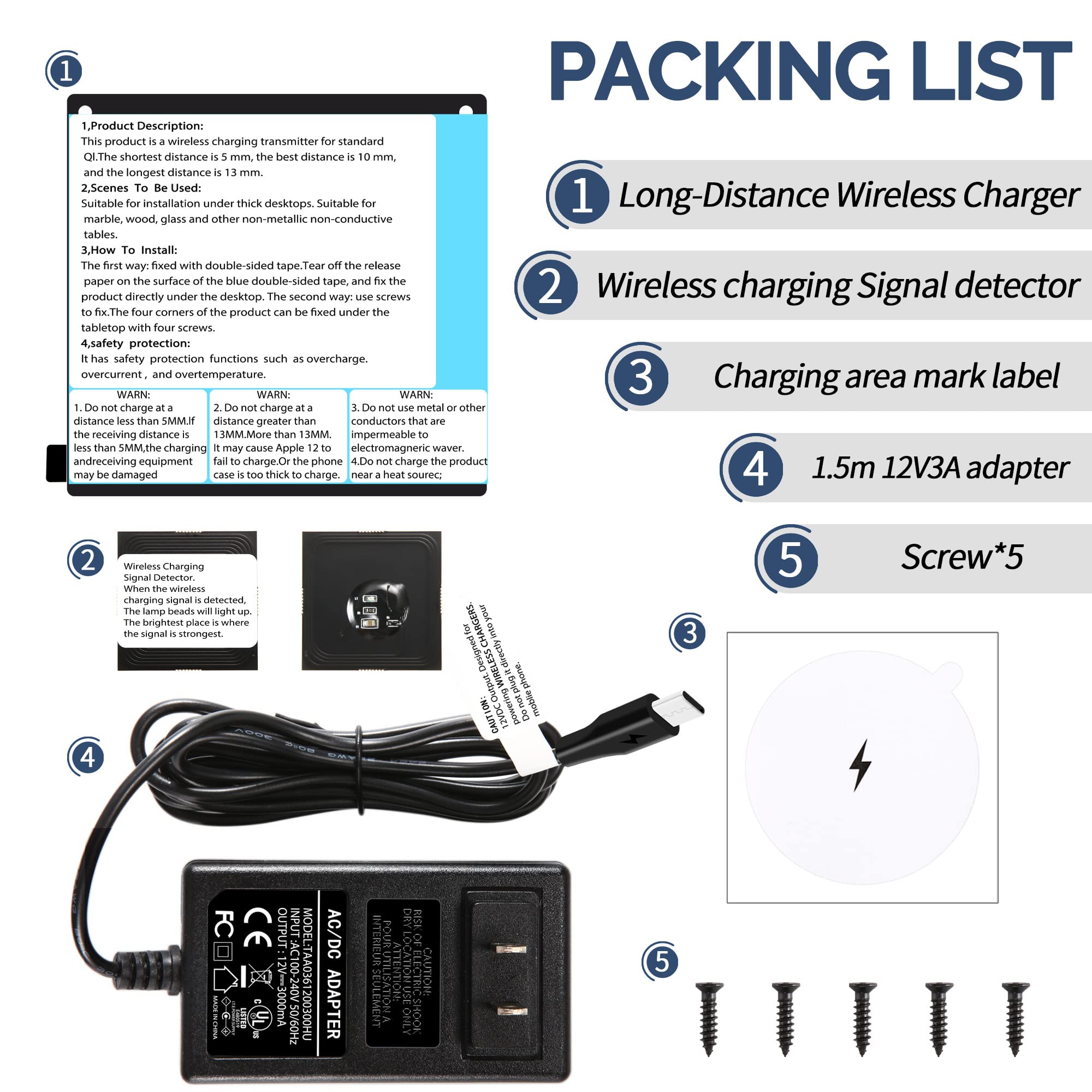 10W Invisible Wireless Charger - Under Desk Furniture Charging Pad for iPhone, Samsung & Qi Devices | Perfect for Home, Office & Gaming Setup