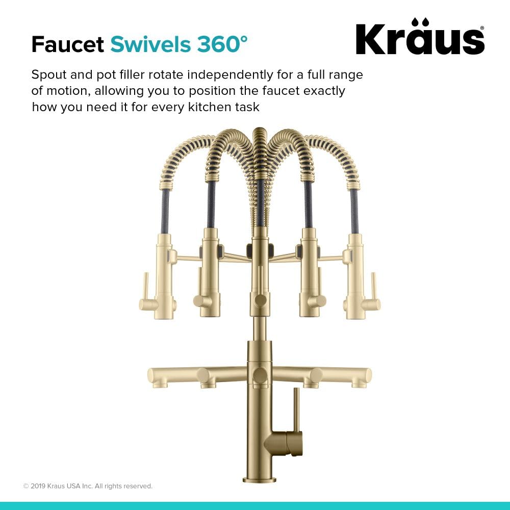 KRAUS Artec Pro 1st Gen Commercial Style Pre-Rinse Single Handle Kitchen Faucet with Pot Filler - Brushed Gold Finish, No Pull Down (KPF-1603BG) - Perfect for Modern Kitchens, Restaurants & Food Prep Areas