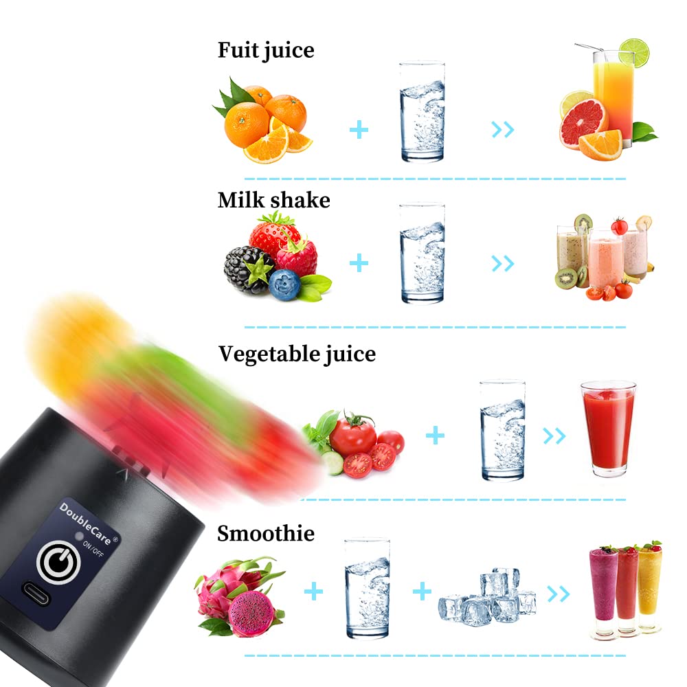 Portable USB Electric Blender Cup - 380ml Mini Juicer for Smoothies, Shakes, Juice with 6 Blades, Black | Perfect for Gym, Travel, Office & Home Use