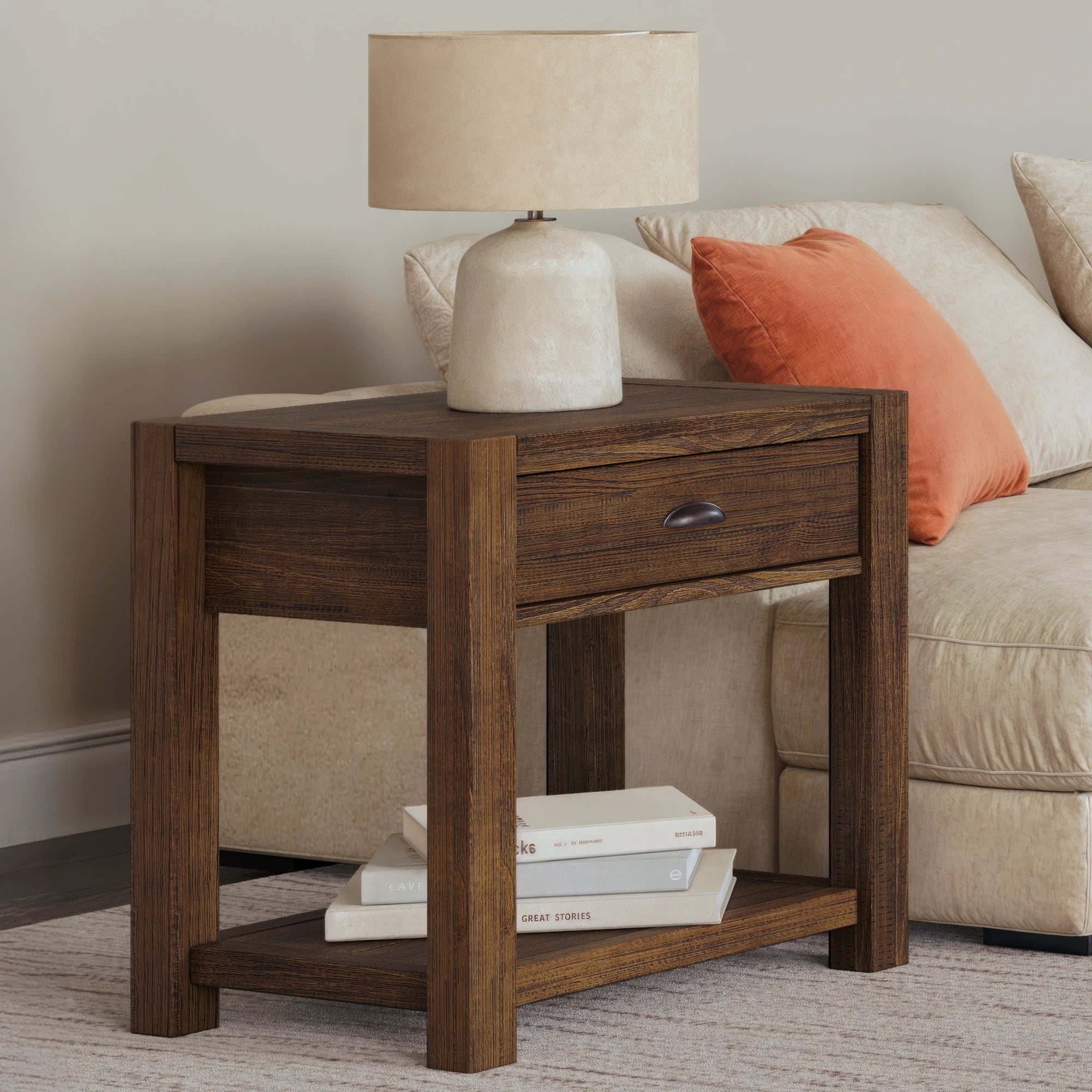 Modern Montauk End Table - Stylish Nightstand for Bedroom, Living Room & Office - Compact Side Table with Storage Shelf - Perfect for Small Spaces, Apartments & Dorm Rooms