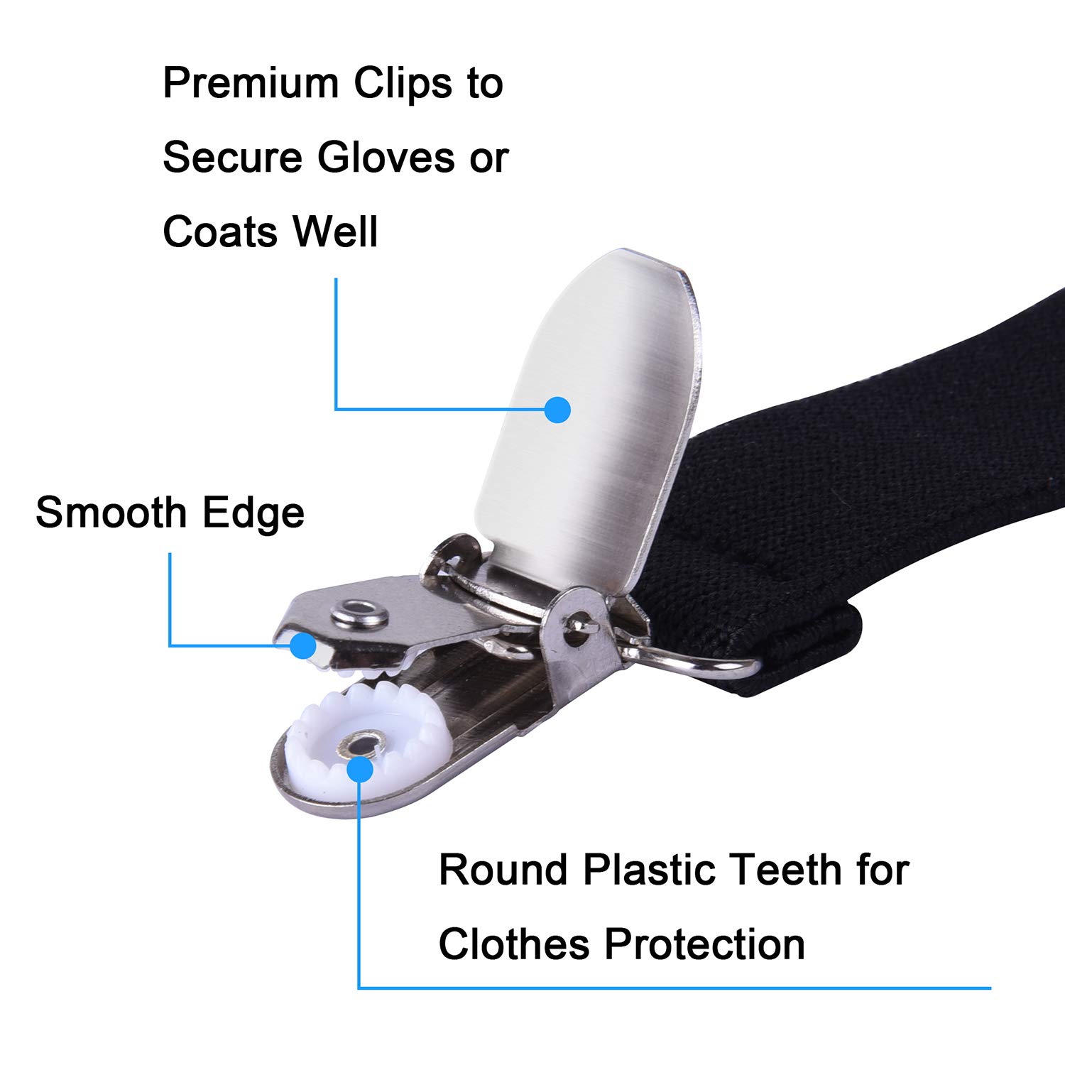 Wisdompro 4-Pack Mitten Clips with Elastic Strap - Winter Glove Holders for Toddlers, Kids & Adults - Keep Gloves Together for Skiing, Snowboarding & Outdoor Activities