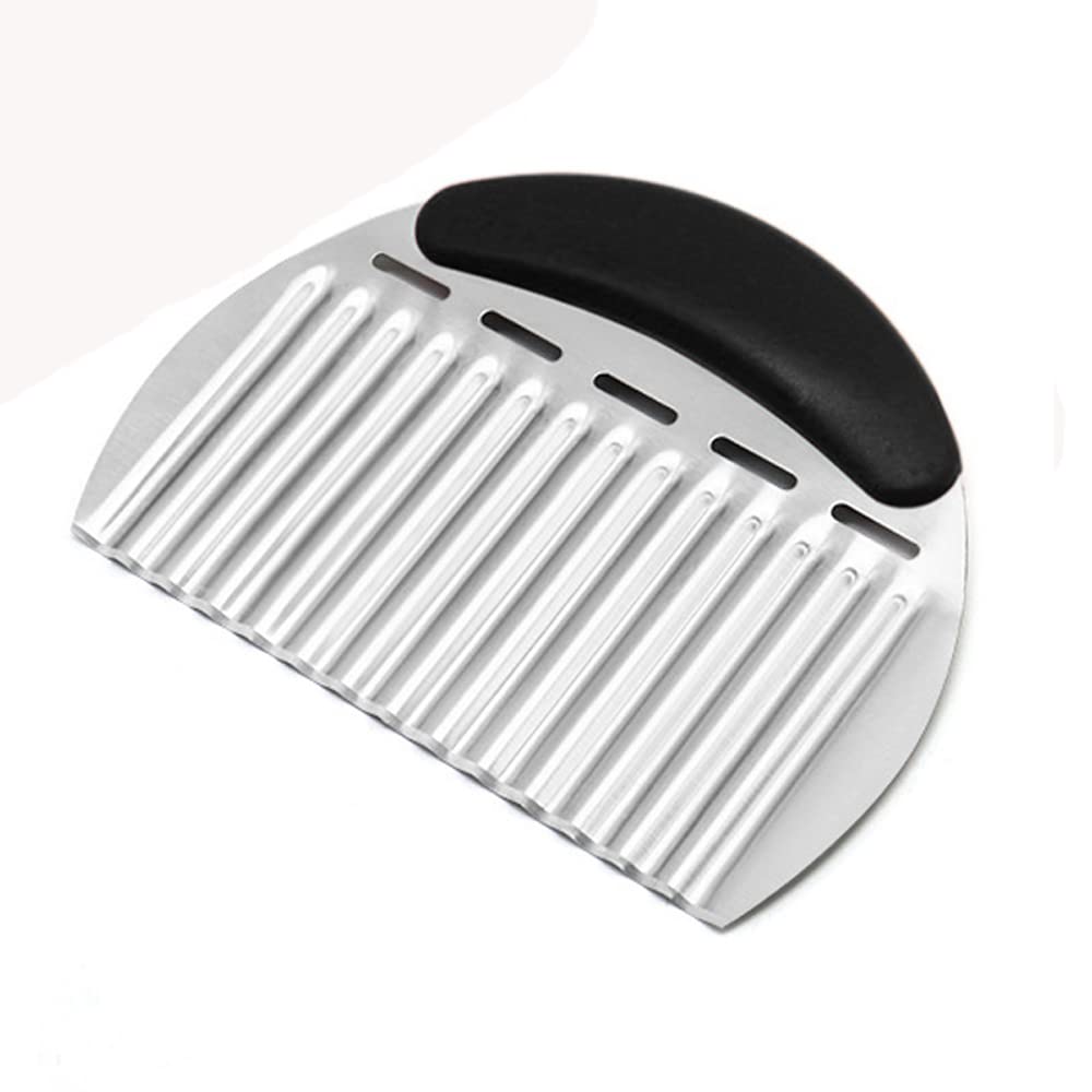 Stainless Steel Potato Crinkle Cutter - French Fry & Vegetable Chipper with Non-Slip Handle - Perfect for Making Homemade Fries, Chips & Fruit Slices (Black) - Ideal for Kitchen, Restaurants & Party Snack Prep