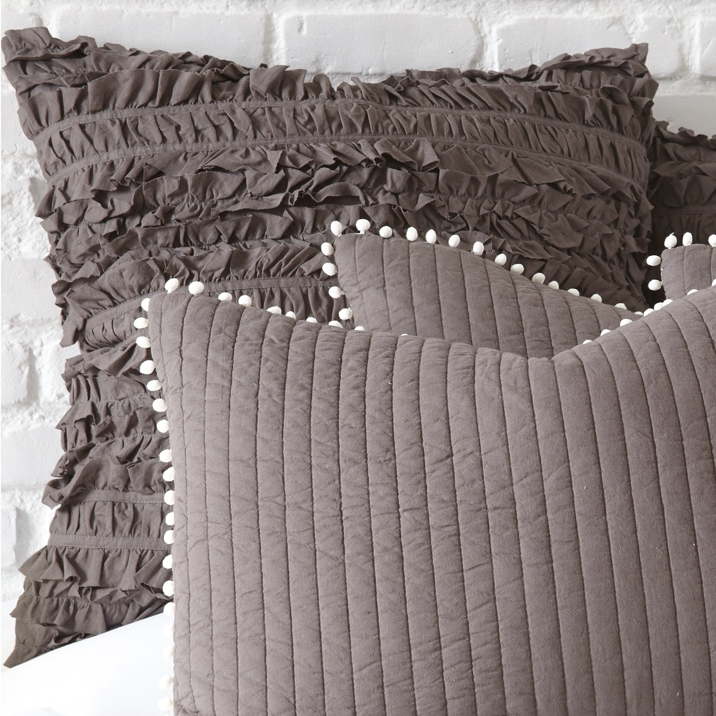 Pom Pom Slate Euro Sham Pillow Cover - Decorative Square Pillowcase for Couch, Bed, Sofa - Soft and Stylish Home Decor for Living Room, Bedroom, Guest Room