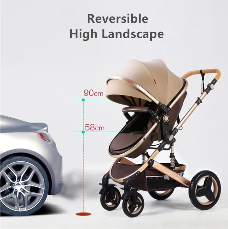 Premium 2-in-1 Convertible Baby Stroller with Bassinet & Reversible Seat - Foldable Travel Pram for Newborns & Infants - High Landscape View - Ideal for Shopping, Travel & Daily Walks (Pink)