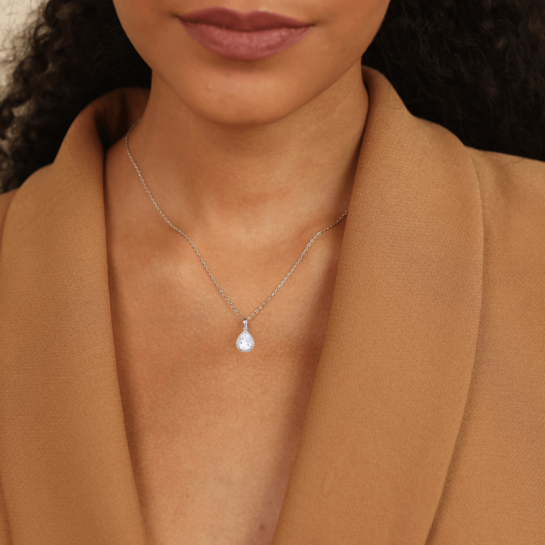 White Topaz Wide Teardrop Necklace - Elegant Sterling Silver Pendant for Women | Perfect for Weddings, Anniversaries & Special Occasions