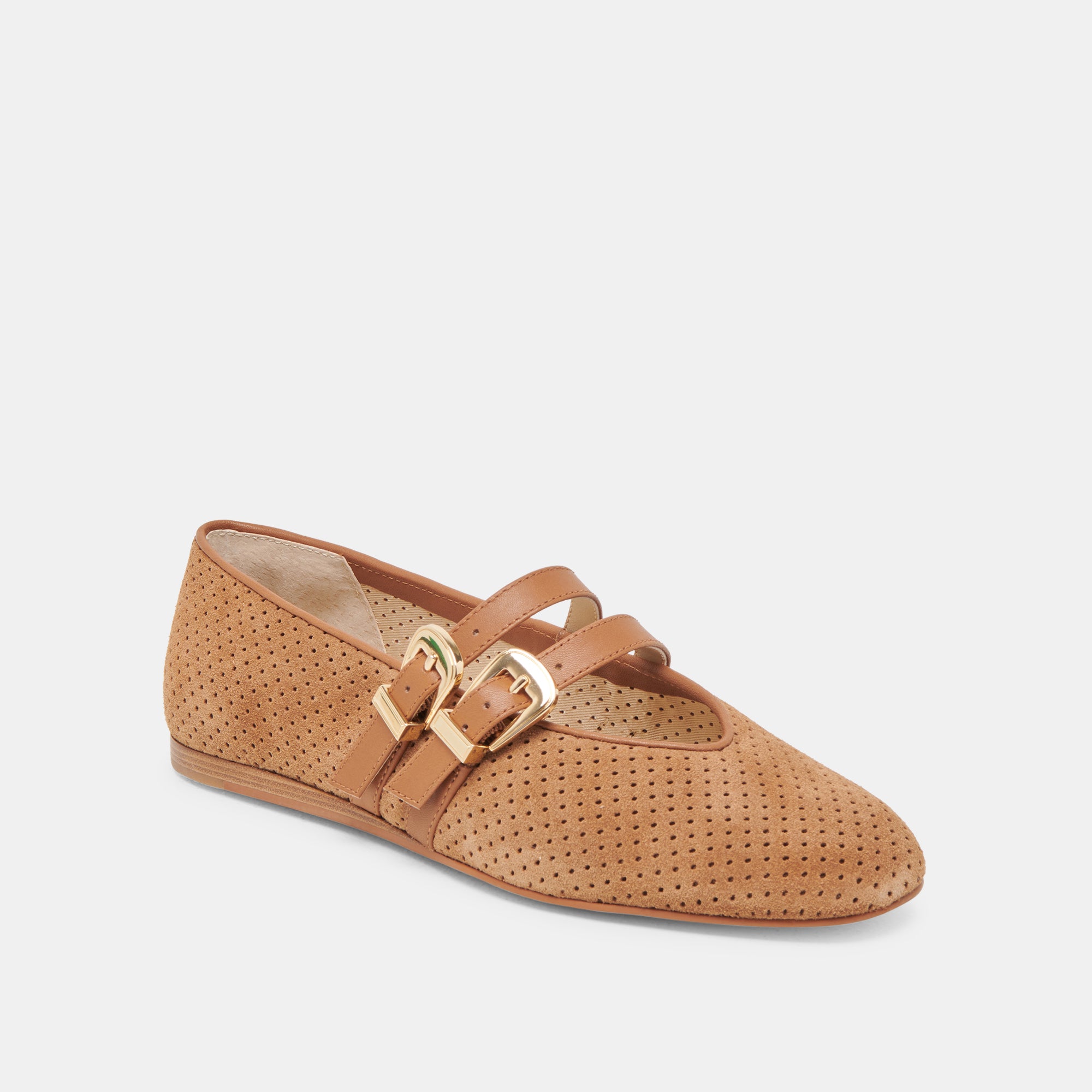 Baylee Wide Ballerina Flats - Pecan Perforated Suede Loafers for Women | Comfortable Slip-On Shoes for Work, Travel & Casual Outfits