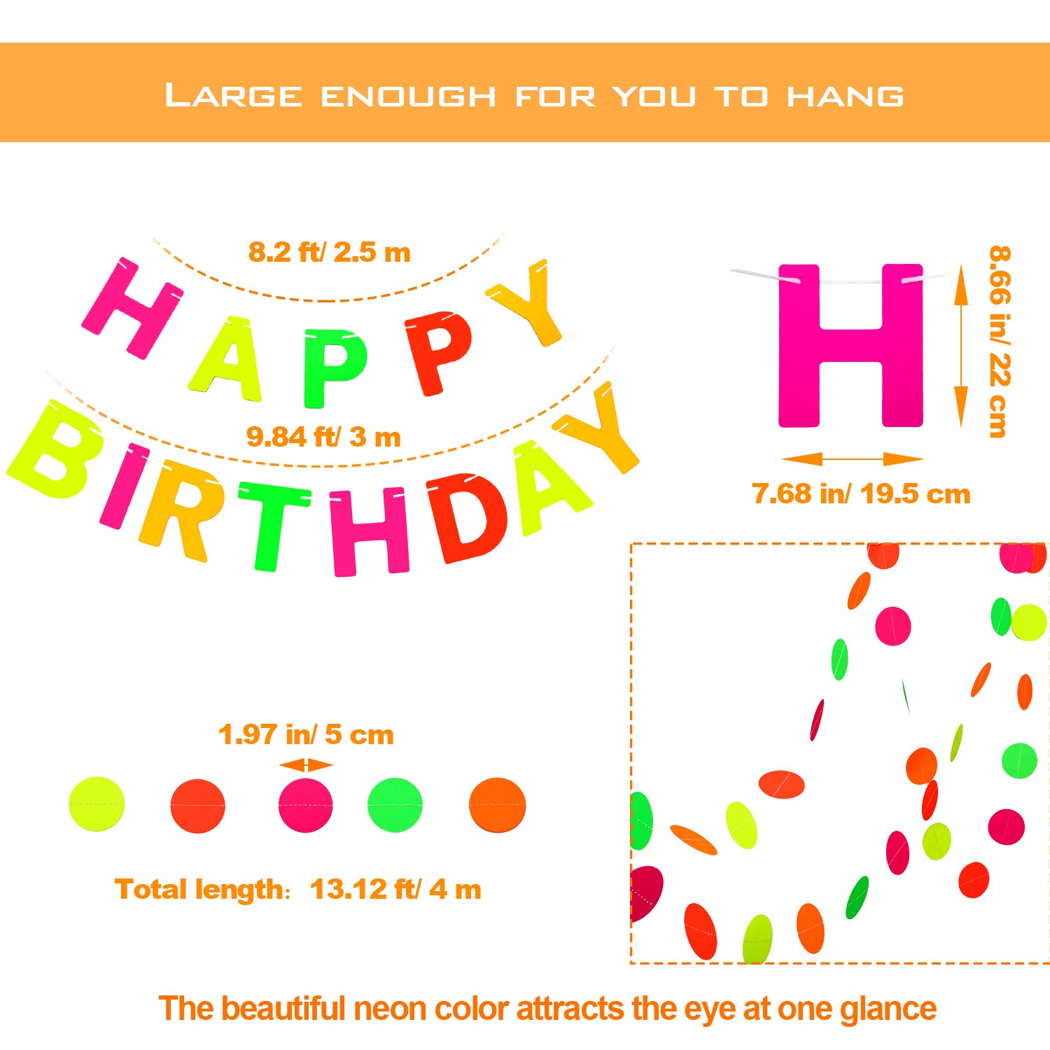 Glow in the Dark Happy Birthday Banner - Rainbow Neon Sign for Black Light Party Decorations | Perfect for Kids & Adults Birthday Celebrations, Night Parties & Special Events