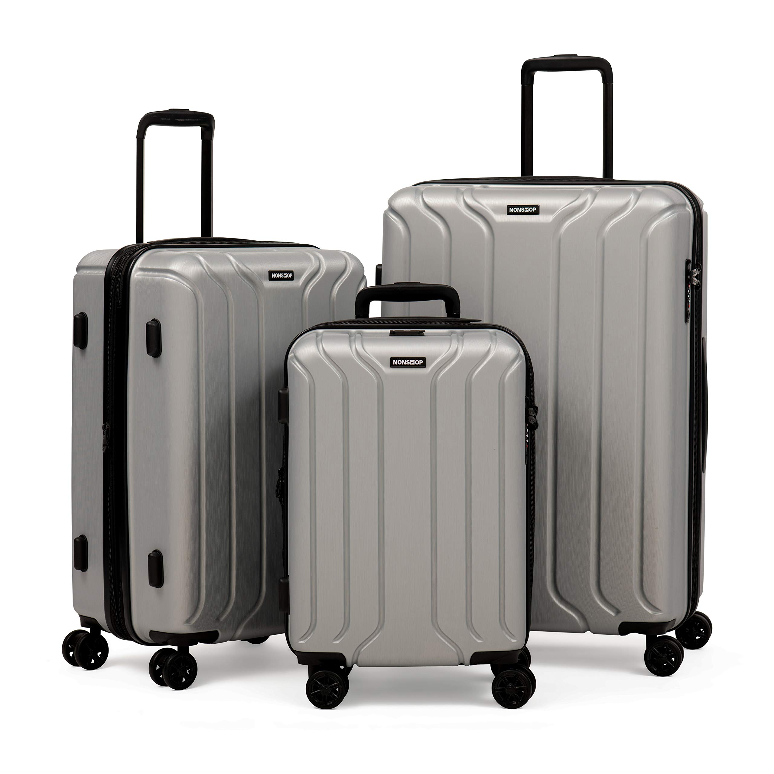 NONSTOP NEW YORK Expandable Hard Shell Spinner Luggage Set - 3 Piece Lightweight TSA Lock Suitcase with Double USB Port & 2 Packing Cubes for Air Travel, Business Trips & Family Vacations