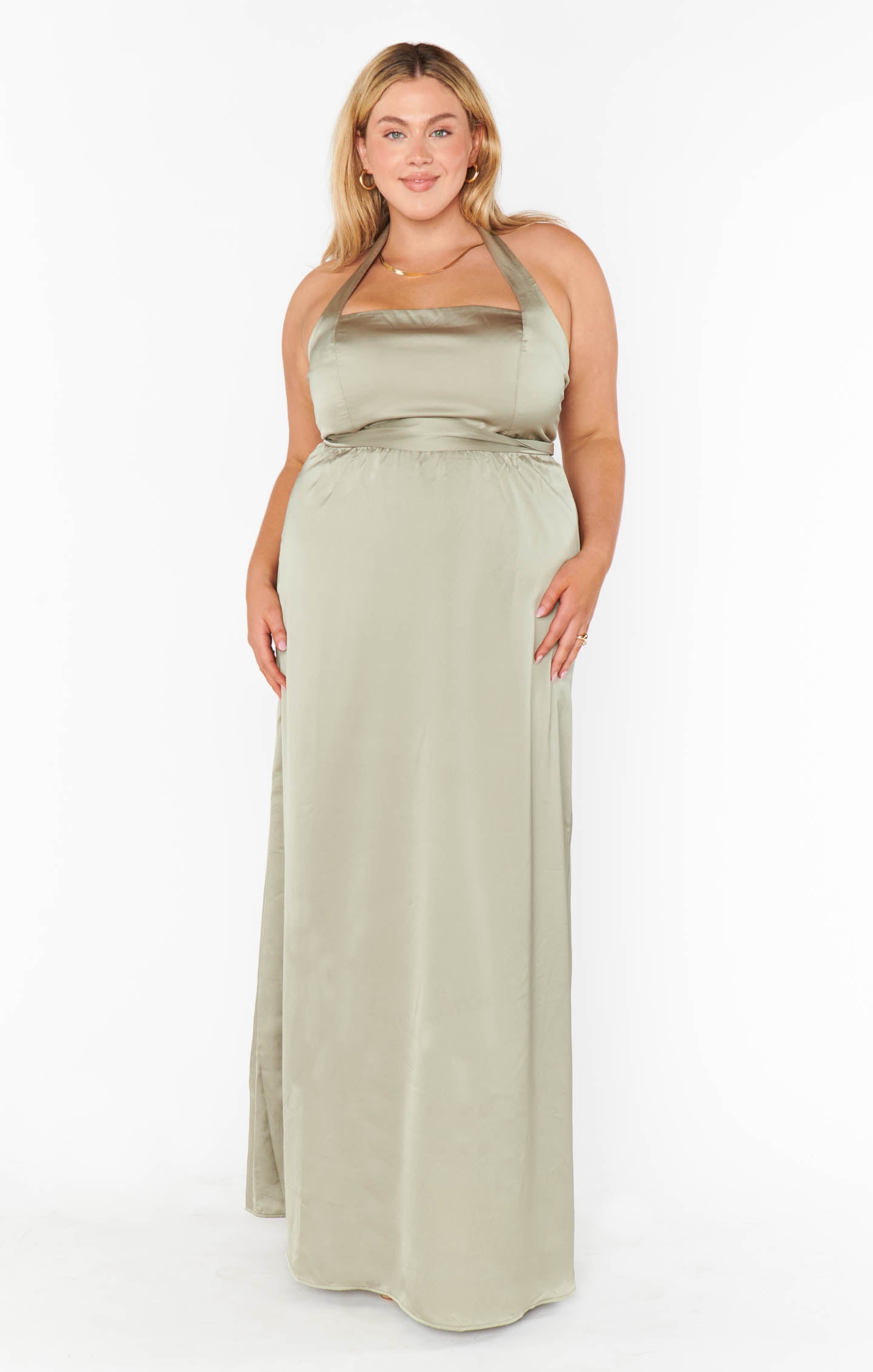 Hazel Halter Maxi Dress in Moss Green - Luxe Satin Formal Evening Gown for Weddings, Parties & Special Occasions