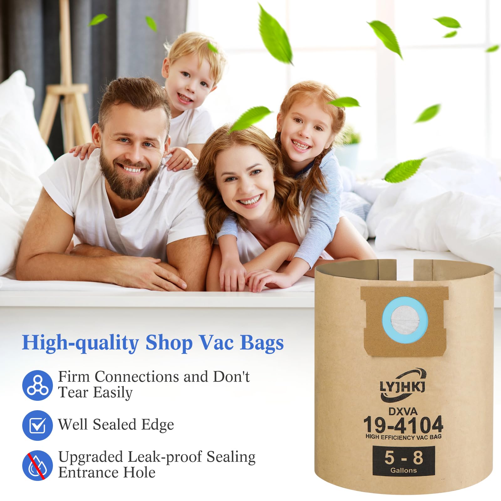 5 Pack DXVA19-4104 Vacuum Bags for DEWALT 5-8 Gallon Wet/Dry Vacuums | Disposable Shop Vac Dust Collection Bags Replacement | Ideal for Workshop, Garage & Home Cleaning