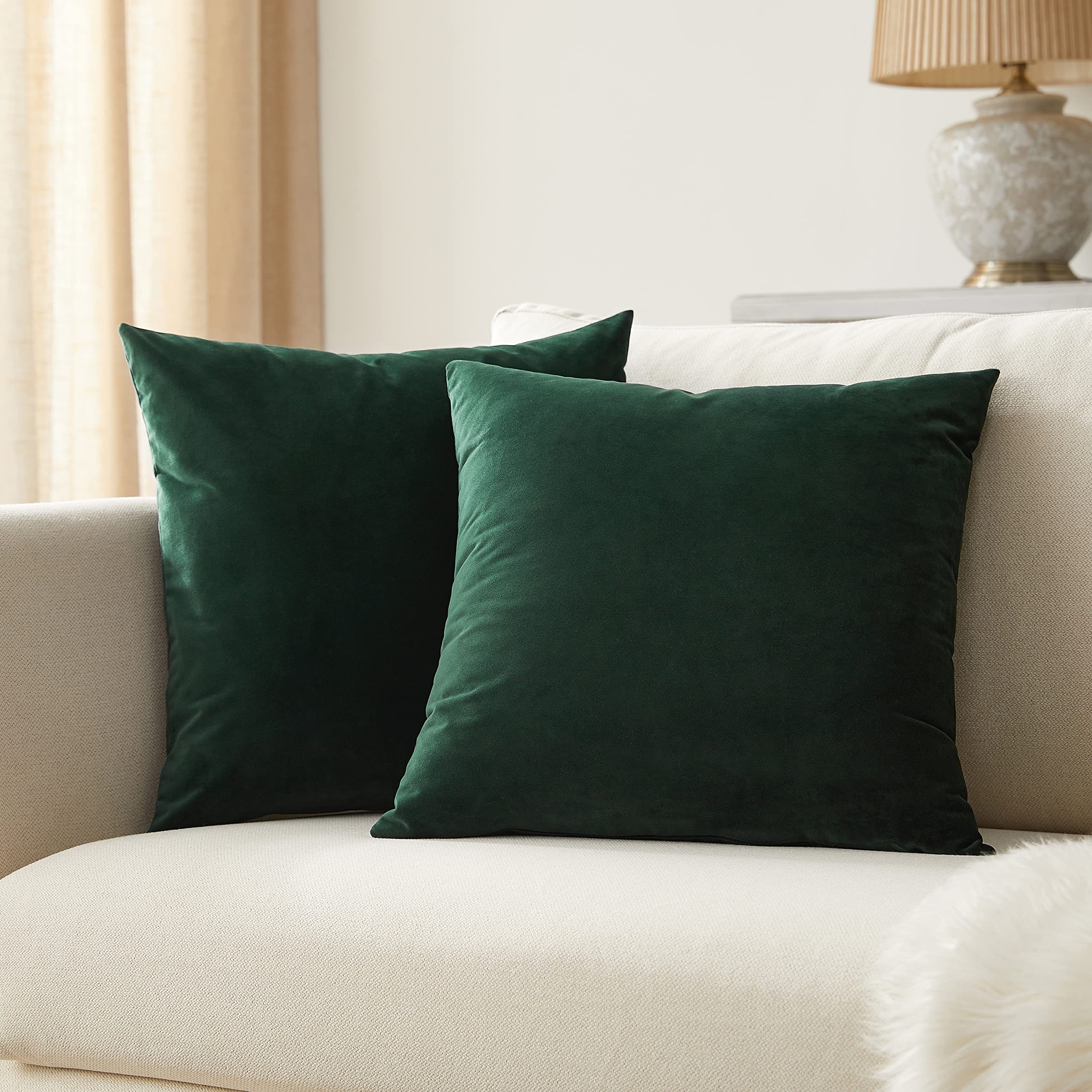 Premium Set of 2 Dark Green Velvet Pillow Covers 20x20 Inches - Soft Decorative Throw Pillow Cases for Sofa, Couch, Bed & Home Decor - Perfect for Living Room, Bedroom & Dorm Room Styling