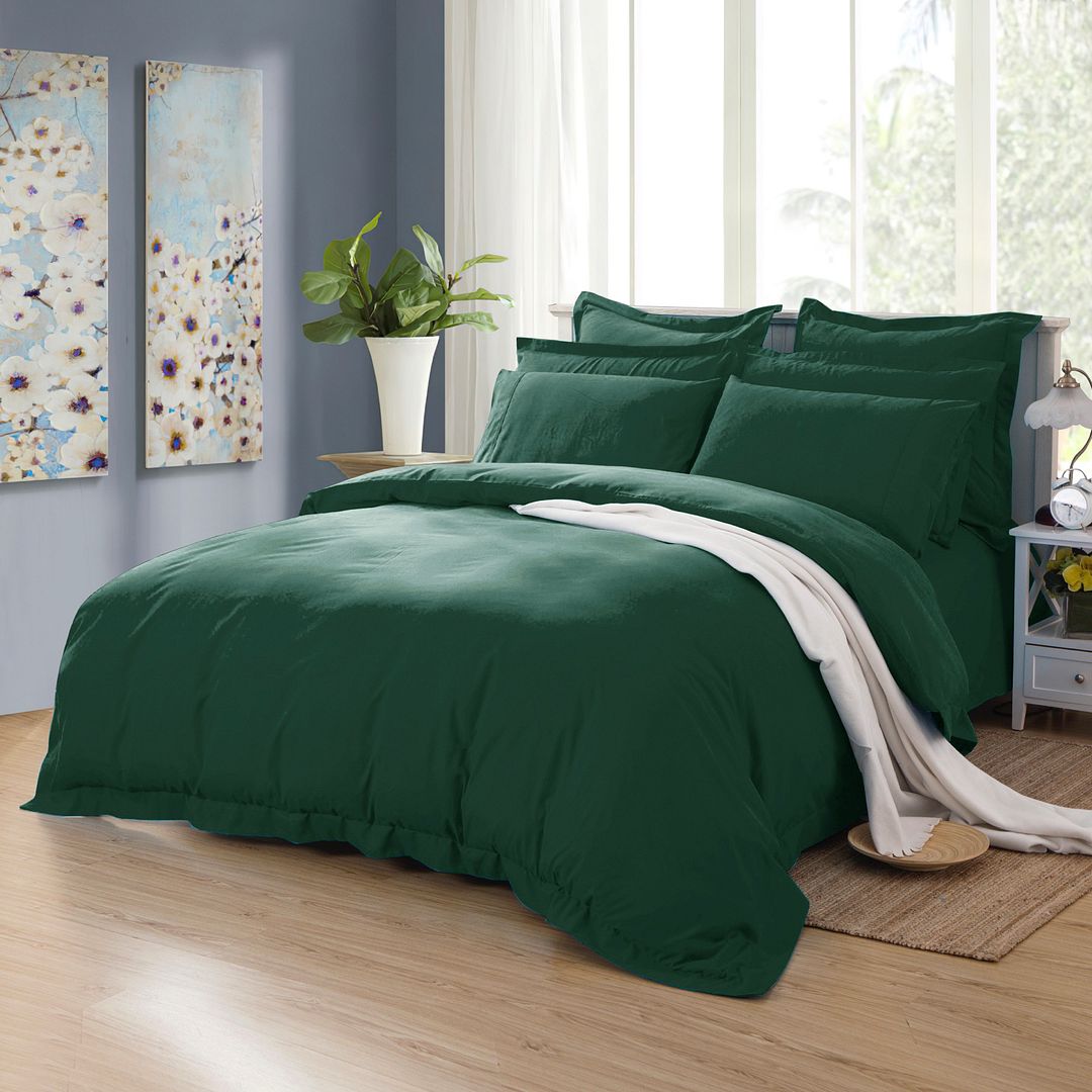 Premium 1000TC Tailored Double Size Quilt Cover Set - Dark Green Luxury Bedding for Master Bedroom & Guest Room