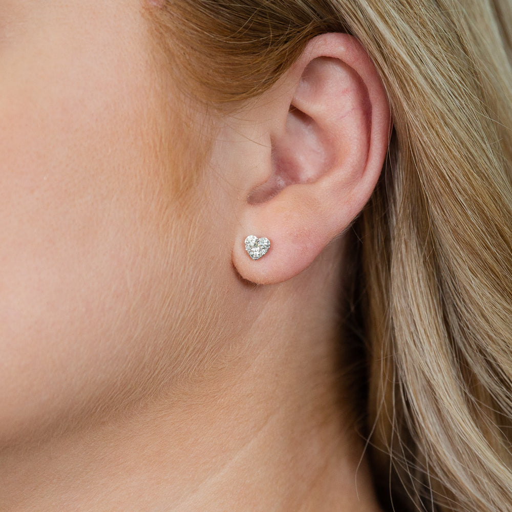 9ct White Gold Luxurious 1/2 Carat Diamond Heart Stud Earrings for Women - Elegant Valentine's Day Gift, Anniversary Present & Romantic Date Night Jewelry