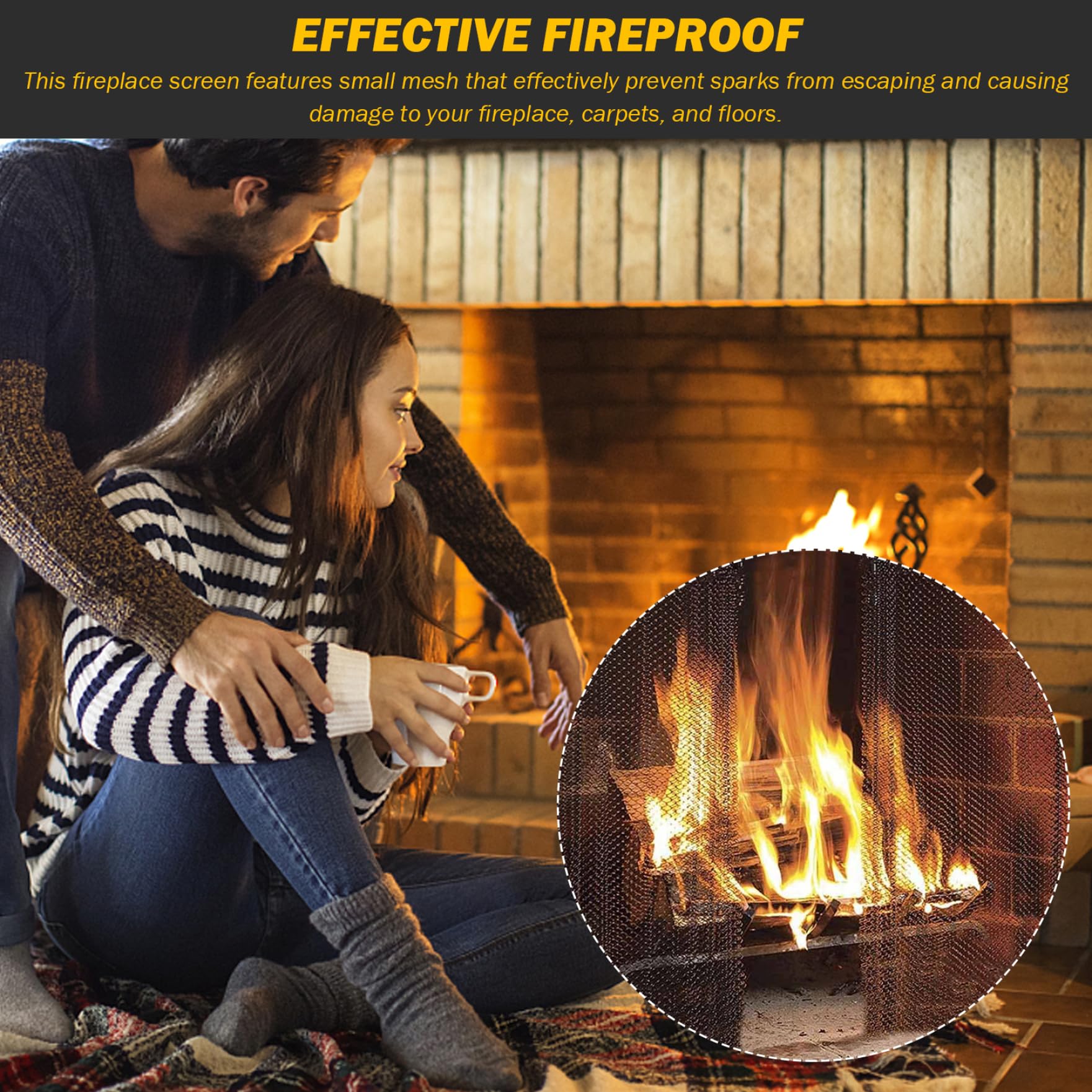 Fireplace Mesh Screen Curtain with Pulls - 1 Pair Spark Guard, Heat & Rust Resistant, 24x18 Inches - Perfect for Fireplace Safety & Home Protection During Winter Nights