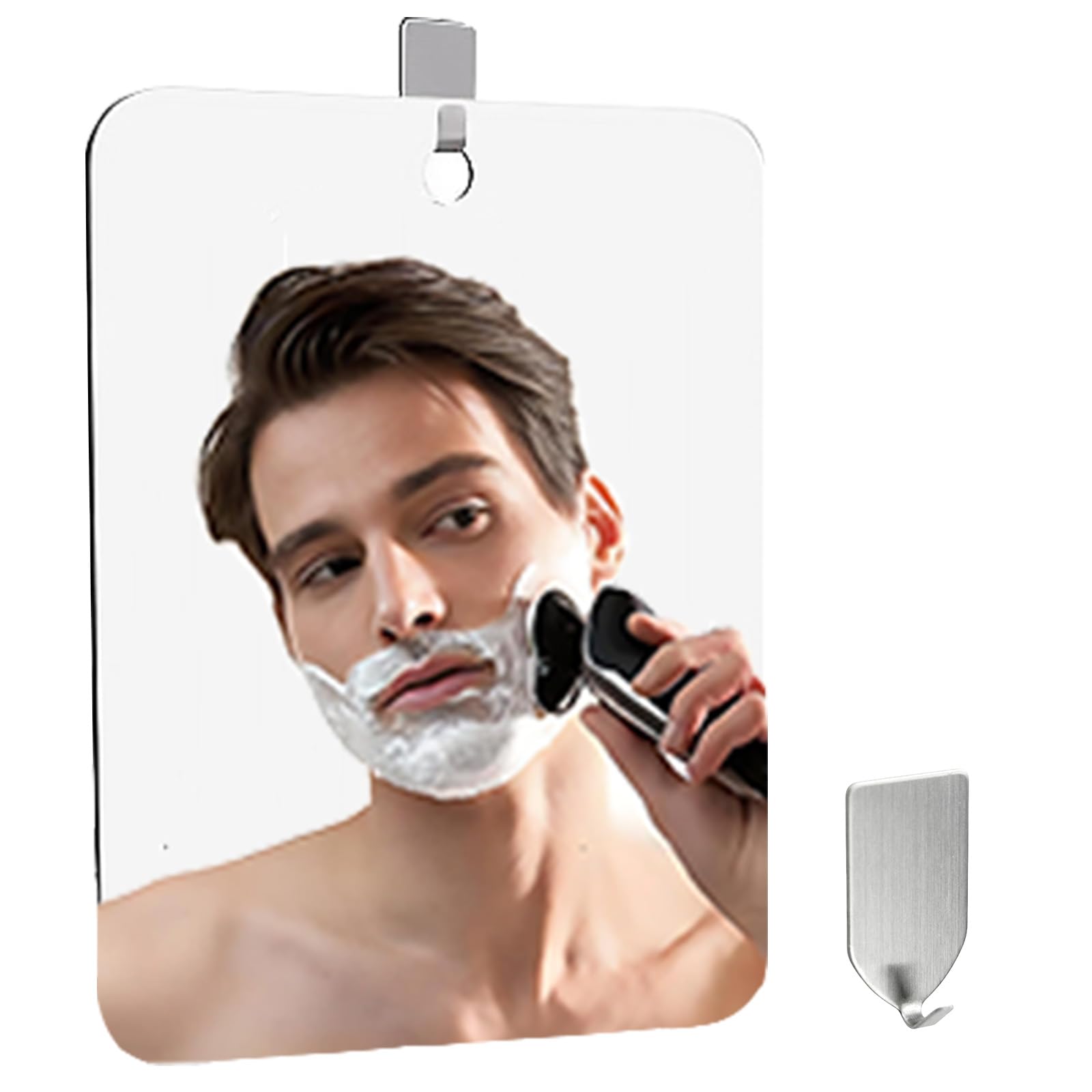 Fogless Shower Mirror with Hook - 7.8x9.8 Inch Shatterproof Plexiglass Bathroom Mirror for Men, Perfect for Shaving & Grooming in The Shower | Ideal for Travel, Camping & Small Spaces