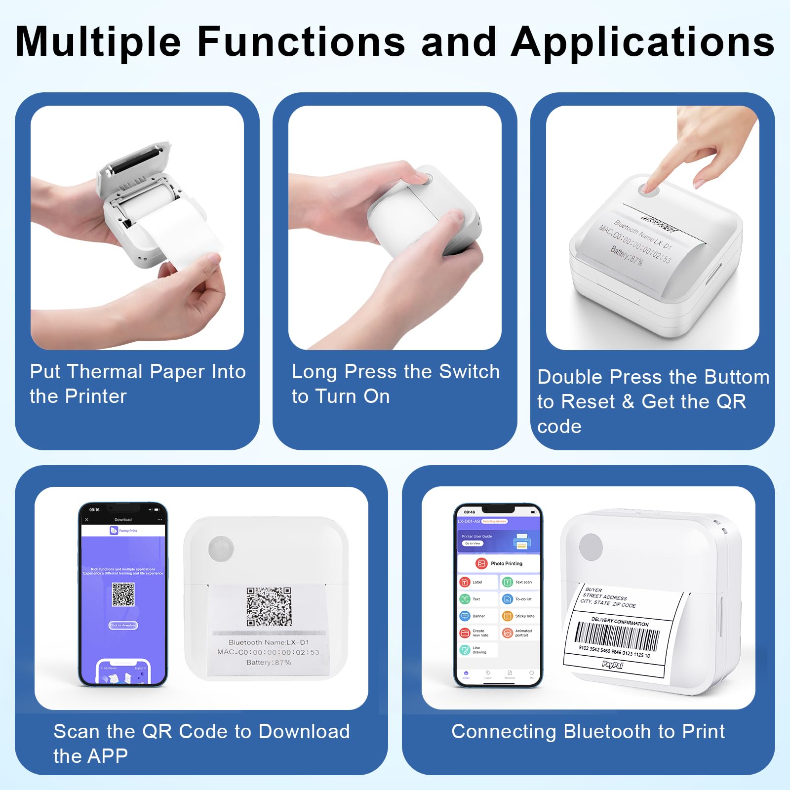 Thermal Label Maker Machine with Bluetooth - Portable Sticker Printer for Home, Kitchen, Office & School Organization | Perfect for Shipping Labels, Pantry Storage & File Organization (White)