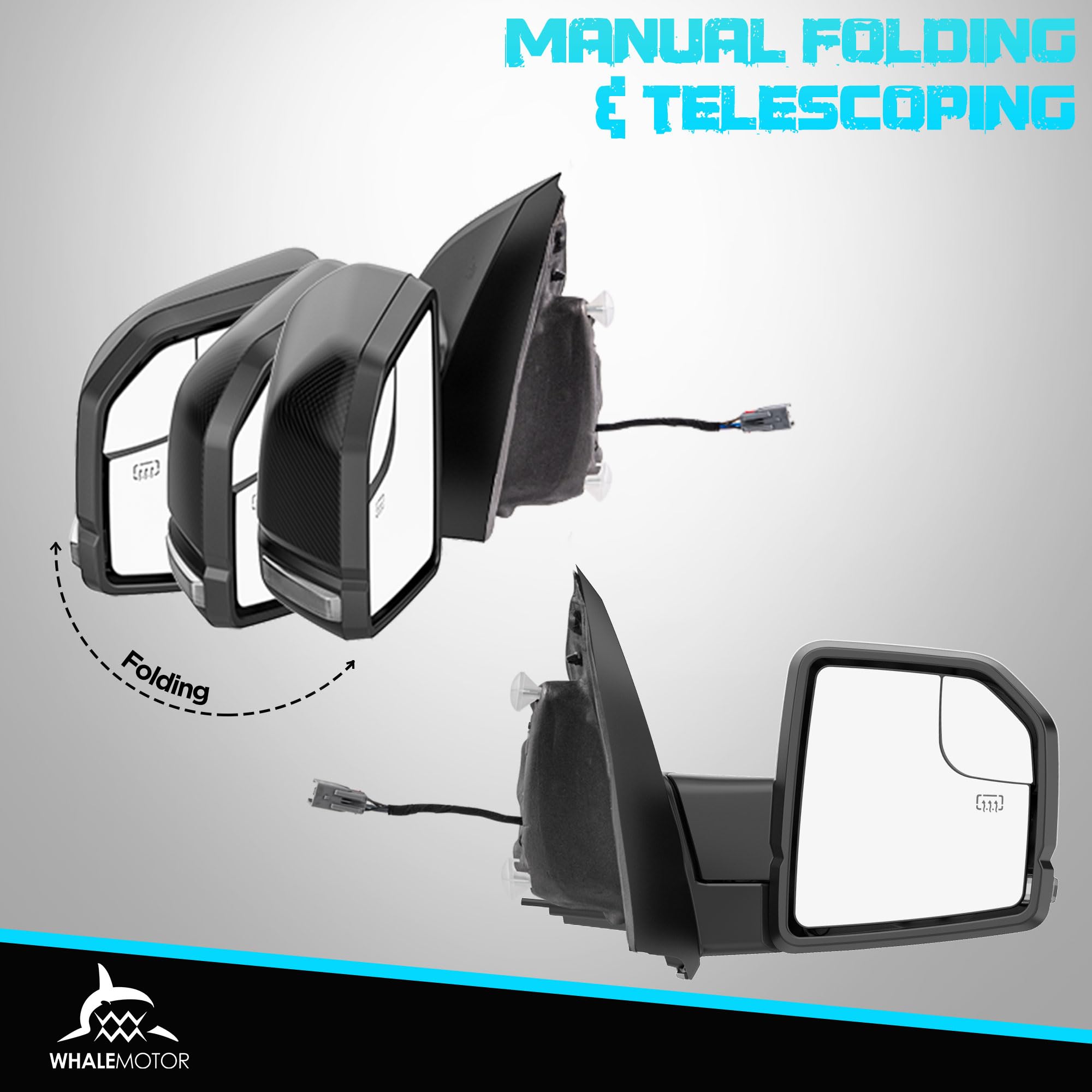 Heated Power Tow Mirrors for 2015-2020 Ford F150 - LED Turn Signal & Temperature Sensor - Perfect for Towing Trailers & Cold Weather Driving