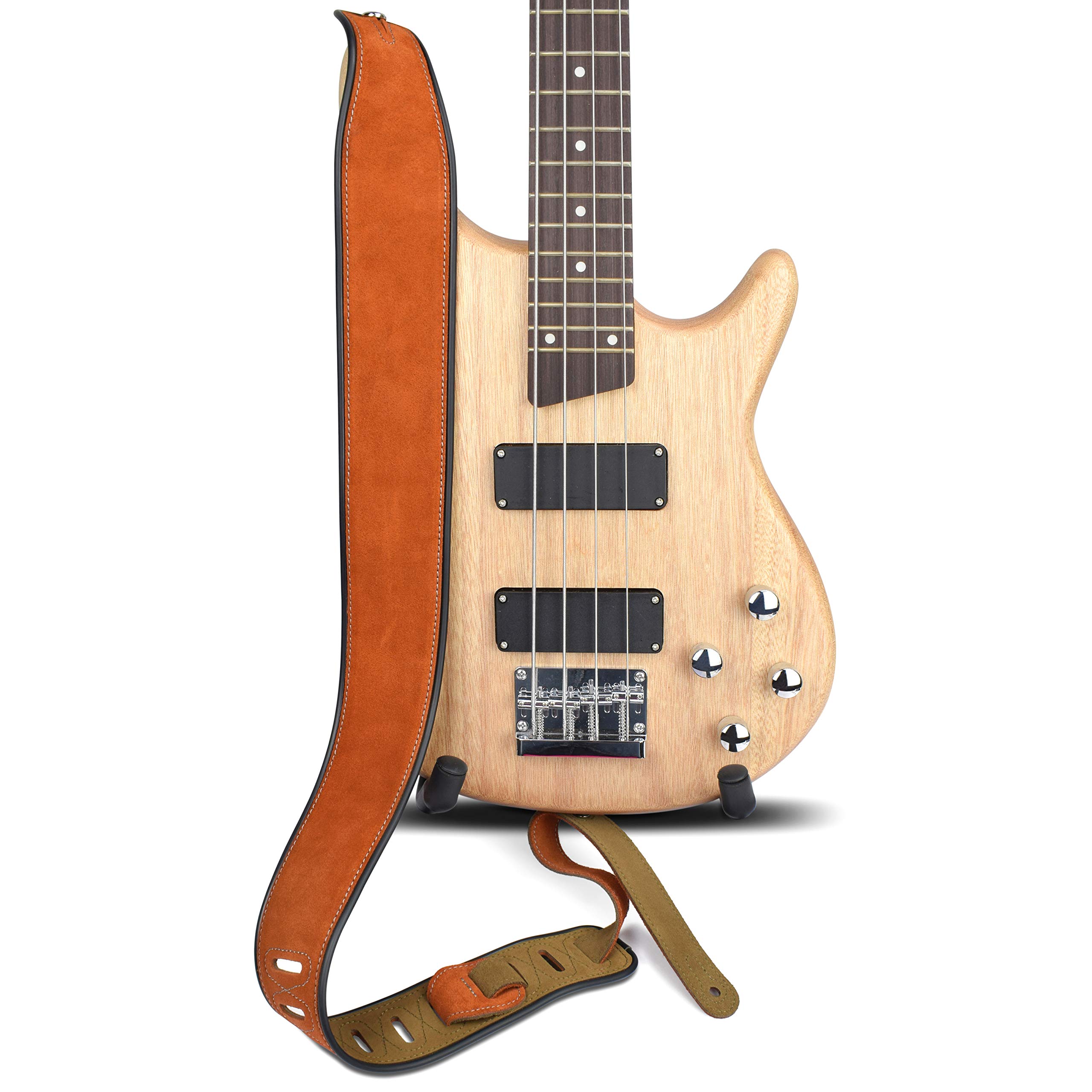 Premium CLOUDMUSIC Leather Guitar Strap - Wide Suede Strap for Bass, Acoustic & Electric Guitars (Classic Brown) - Comfortable & Durable for Live Performances & Studio Sessions