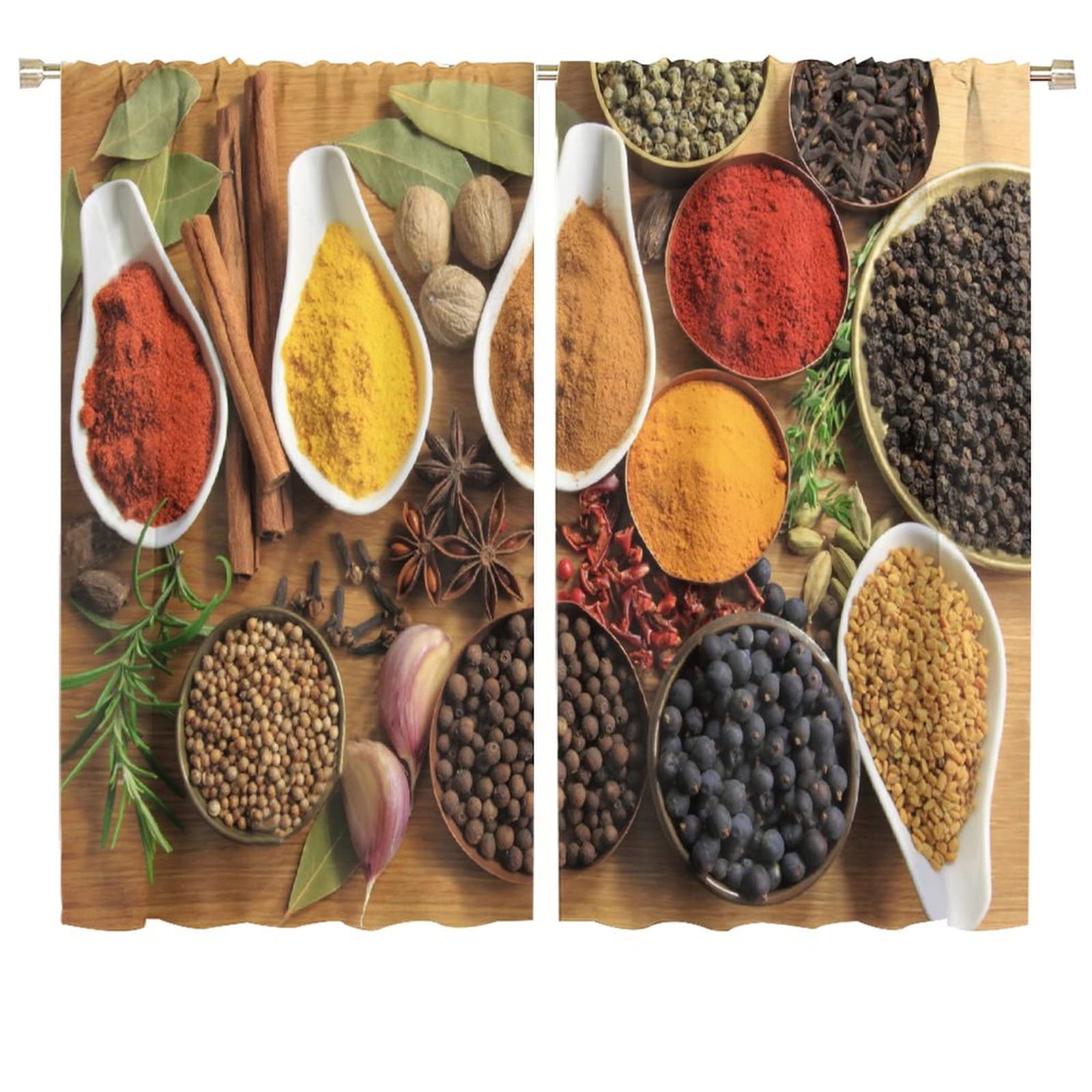Spice Kitchen Blackout Curtains - Food Ingredients Herbs & Spices Culinary Print Window Drapes (72x63 Inches) for Living Room & Bedroom Decor - Perfect for Home, Office & Restaurant Use
