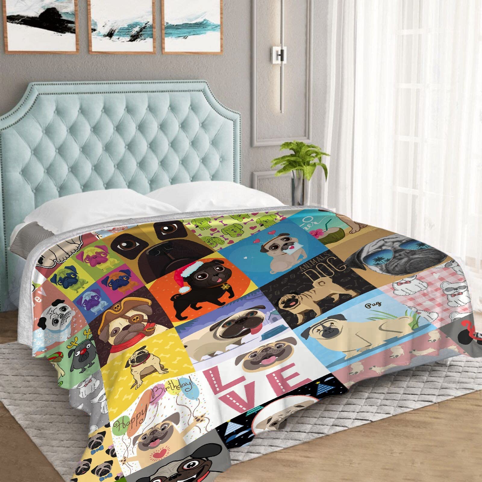 Super Soft Flannel Pug Blanket - 120