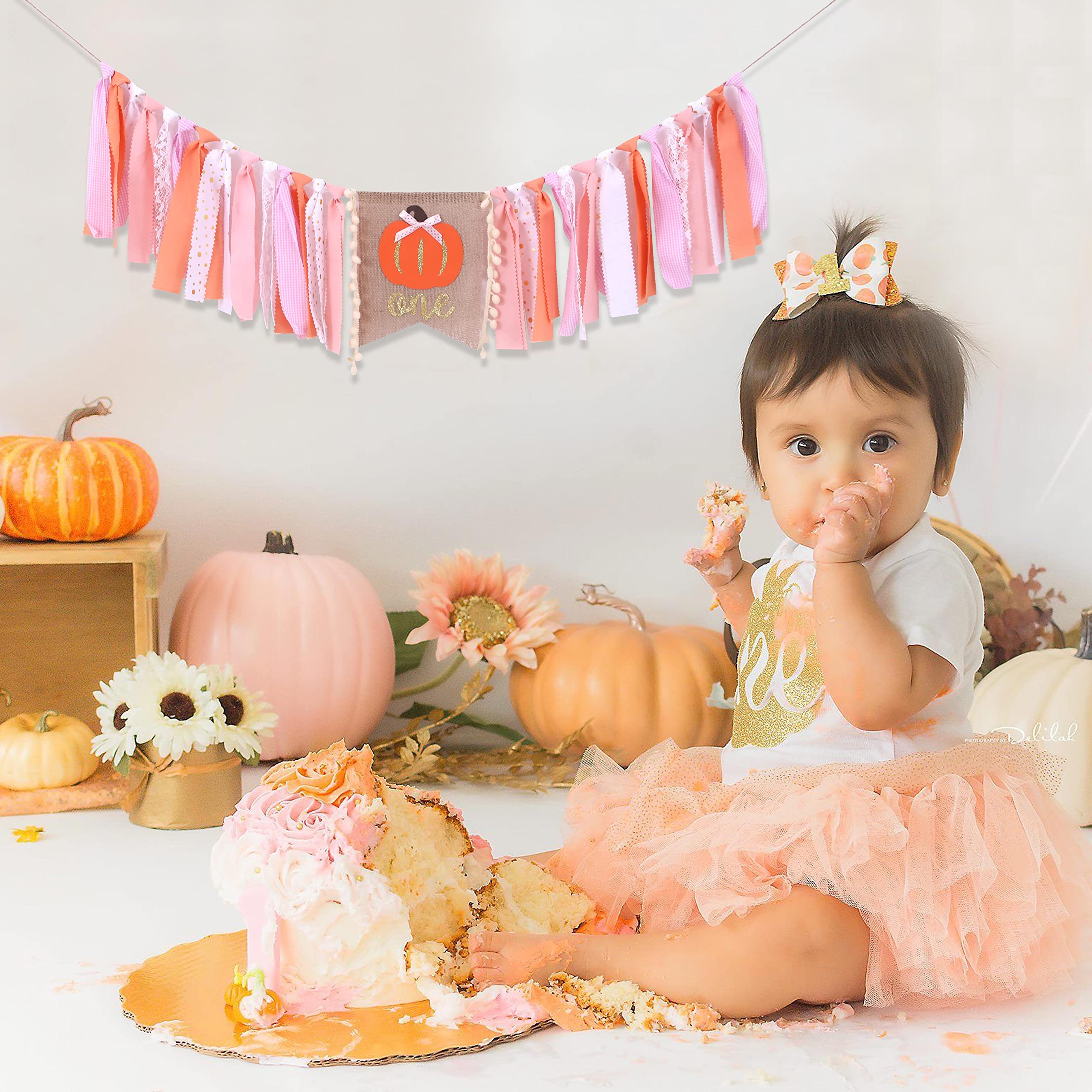 Little Pumpkin Highchair Banner for 1st Birthday - Pink & Orange First Birthday Party Decor, Baby Shower Banner for Girls | Perfect for Pumpkin-Themed Birthday Parties, Baby Showers & Nursery Decorations