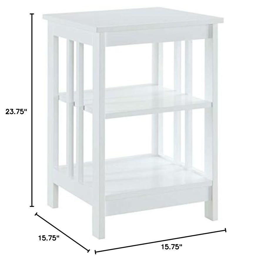 Pemberly Row White Traditional Wood End Table with Middle and Bottom Shelf - Perfect for Living Room, Bedroom, or Office Side Table Decor