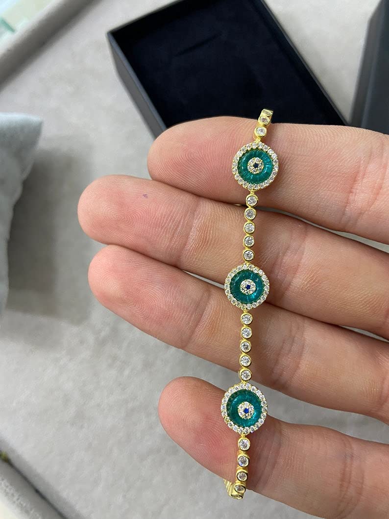 Blue Evil Eye Bracelet - 925 Sterling Silver Gold Plated Protection Jewelry with Evil Eye Charm | Spiritual Gift for Women, Good Luck Talisman for Travel & Daily Wear