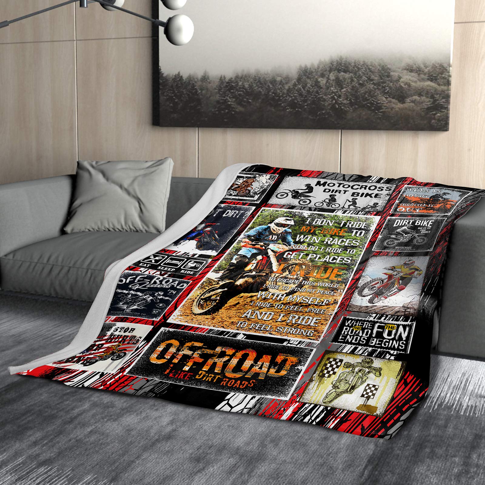 Premium Dirt Bike Fleece Blanket - 50x60 Inch Soft Motocross Throw for Men & Boys - Ideal for Bed, Couch, Car & Motorcycle Sports Gifts - Cozy Warm Blanket Perfect for Racing Fans, Camping & Home Decor