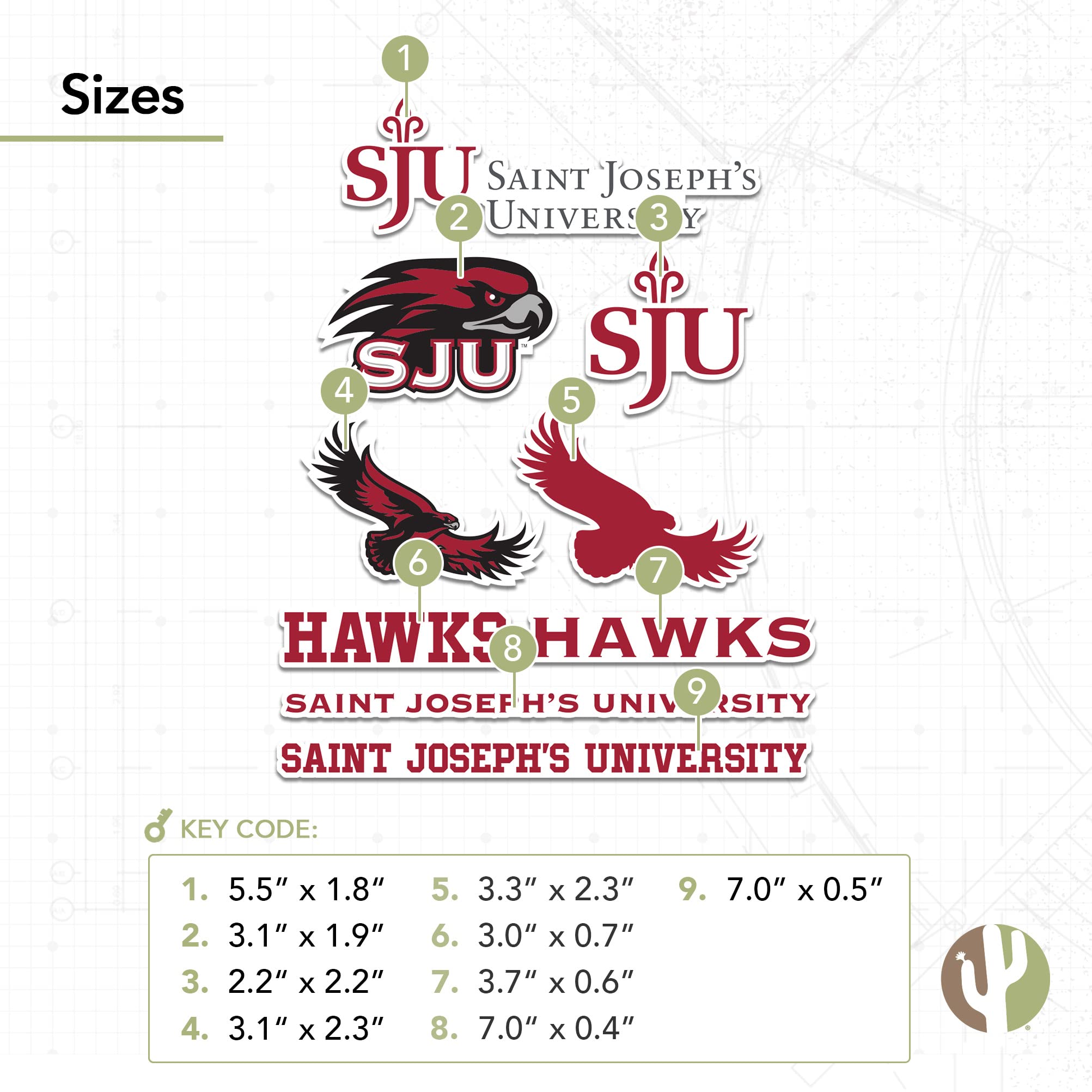 St. Joseph's Hawks Vinyl Decal Sticker - Desert Cactus Design for Laptop, Water Bottle, Car & Scrapbook - Durable Waterproof Decals for College Fans | Perfect for Dorm Decor, School Spirit & Game Day Accessories