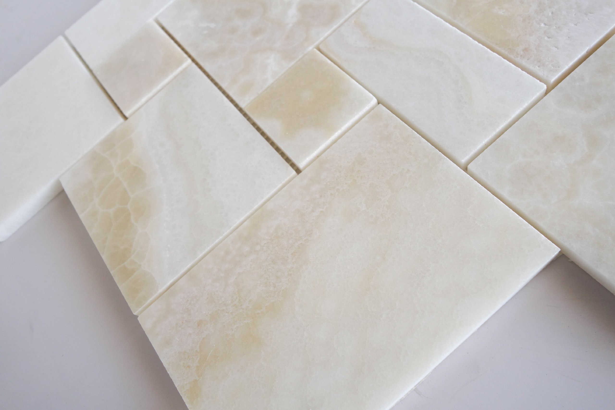 Premium White Onyx Opus Mini Pattern Mosaic Tile - Cross-Cut Polished Natural Stone - Box of 5 Sheets (10 sq ft) - Perfect for Bathroom Backsplash, Kitchen Wall, and Shower Floor Decor