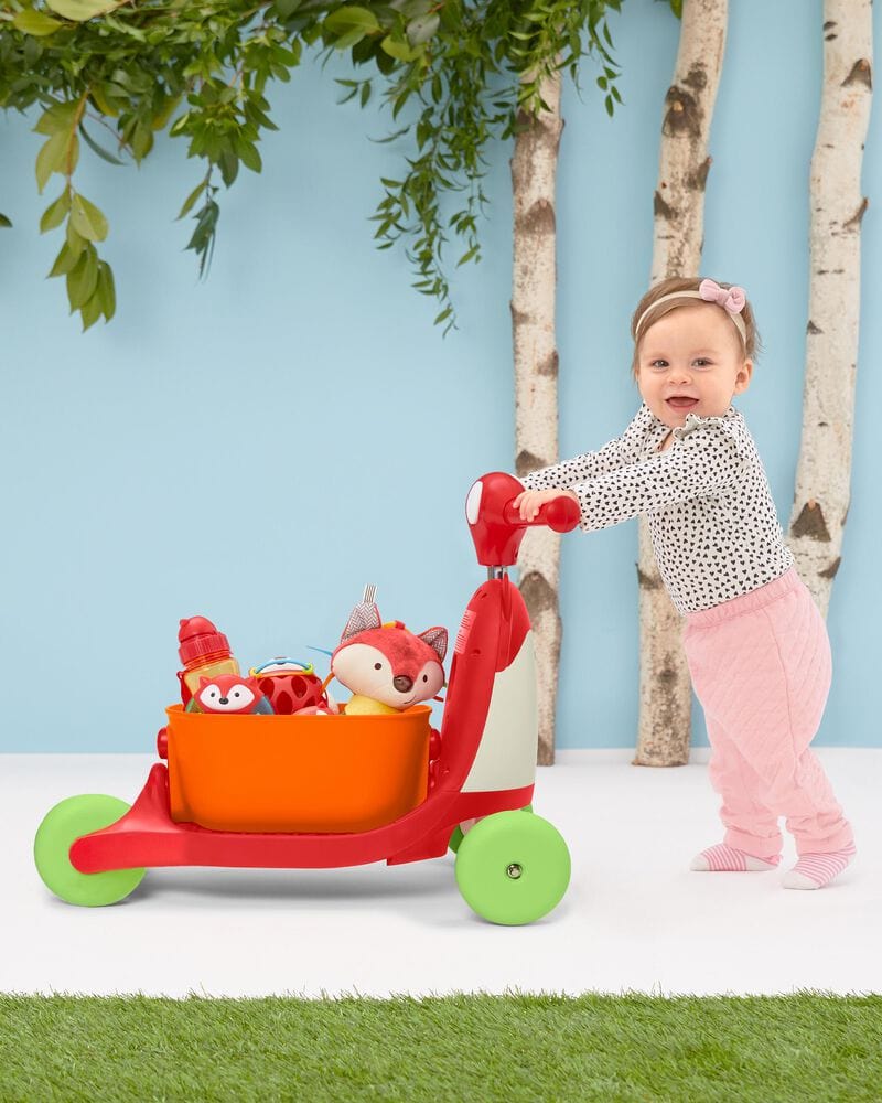 Skip Hop Zoo 3-in-1 Ride-On Baby Walker, Toddler Scooter & Push Toy - Fun Learning Activity for Indoor & Outdoor Play