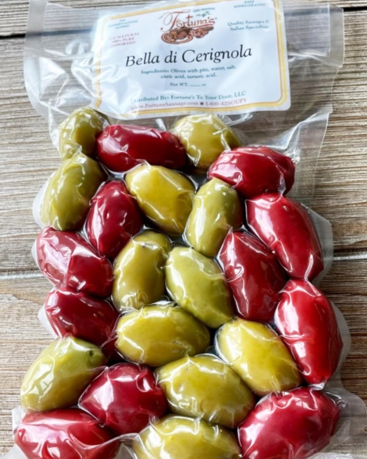 Fortuna's Bella di Cerignola Olives - Imported from Italy | Mild Brine-Cured Red & Green Olives | Perfect for Snacking, Cooking & Charcuterie Boards | 8 oz Resealable Bag | Great for Parties, Salads & Mediterranean Recipes