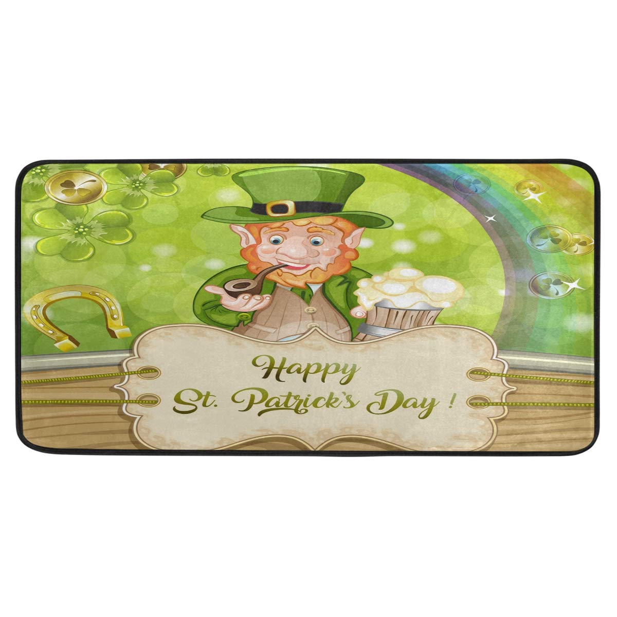St. Patrick's Day Welcome Doormat - 20x39 Inch Rainbow Shamrock Clover Indoor Entrance Mat for Front Door, Kitchen, Bedroom & Office | Holiday Home Decor for Irish-Themed Parties & Festive Decorations
