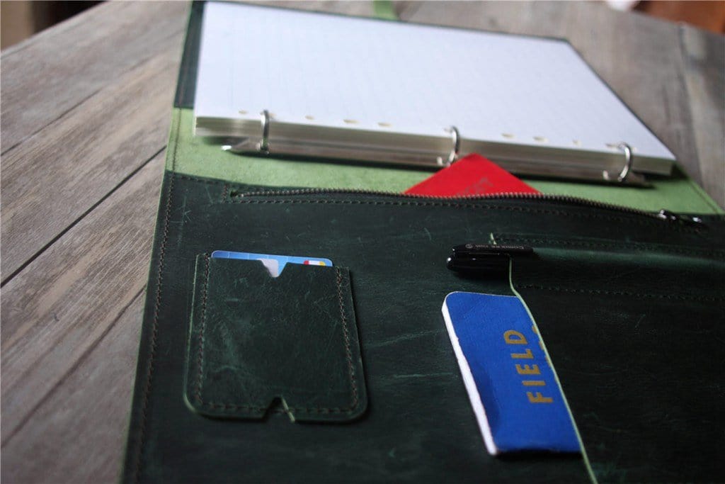 Personalized Green Leather Zipper Organizer Purse for Women - Perfect for Travel, Work & Daily Essentials Organization