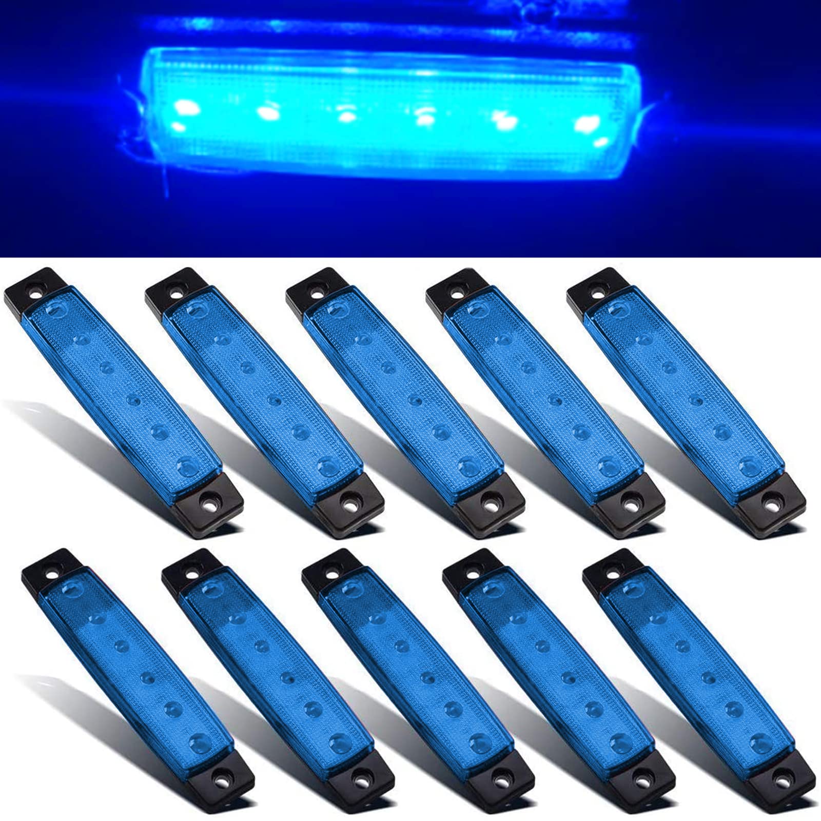 10pcs 3.8in LED Side Marker Lights, 12V Blue Front Rear Clearance Lights for Trucks & Trailers - Waterproof Tail Signal Parking Indicator Lights for Pickup RV Camper - Perfect for Night Driving & Vehicle Safety Enhancement