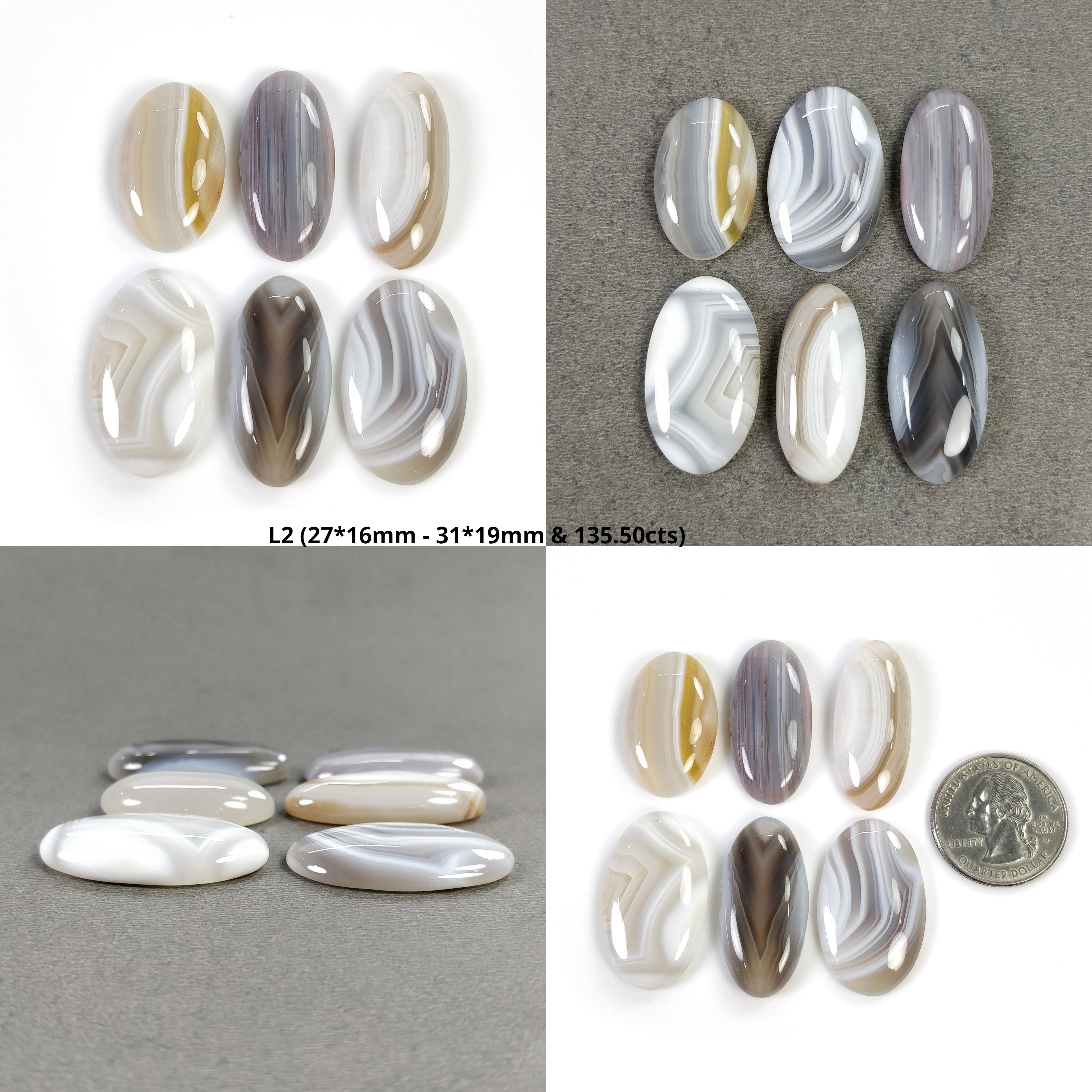 Natural Botswana Agate Gemstone Cabochons - Untreated Bi-Color Agate in Oval & Triangle Shapes (19x14mm & 31x19mm, 6pcs) for Jewelry Making, Wire Wrapping & Crystal Healing