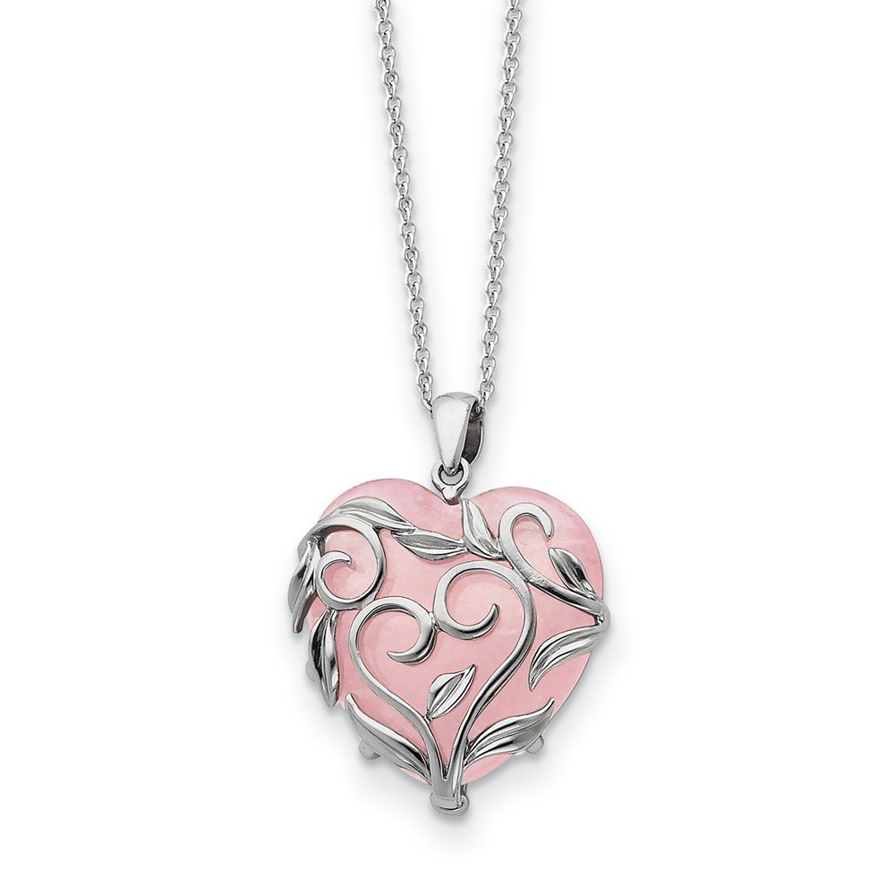 18in Sterling Silver & Rose Quartz Heart Necklace for Women - Elegant Jewelry Gift for Valentine's Day, Anniversary & Special Occasions