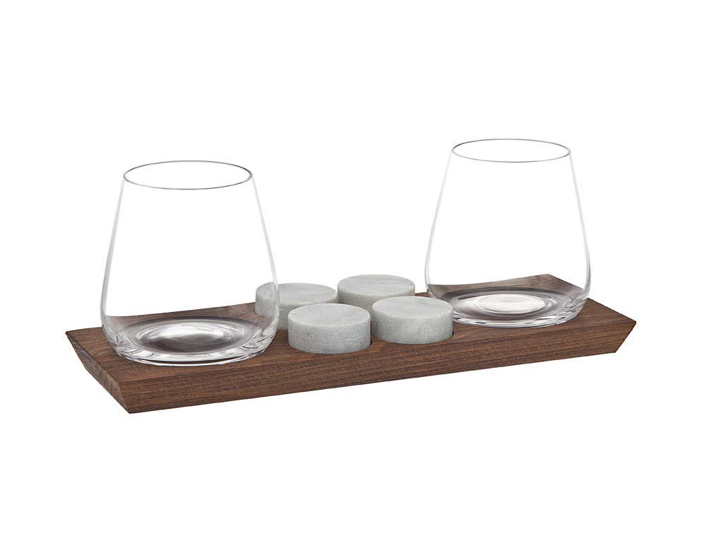 Premium Godinger Whiskey Glass Set with Chilling Stones & Wooden Display Tray - 6-Piece Barware for Bourbon, Scotch, Wine & Cocktails - Perfect for Home Bars, Gifts & Entertaining