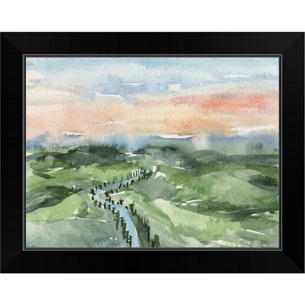 Watercolor Views V Black Framed Art Print - Countryside Landscape Wall Decor for Living Room, Bedroom & Office - Perfect Gift for Home Decor