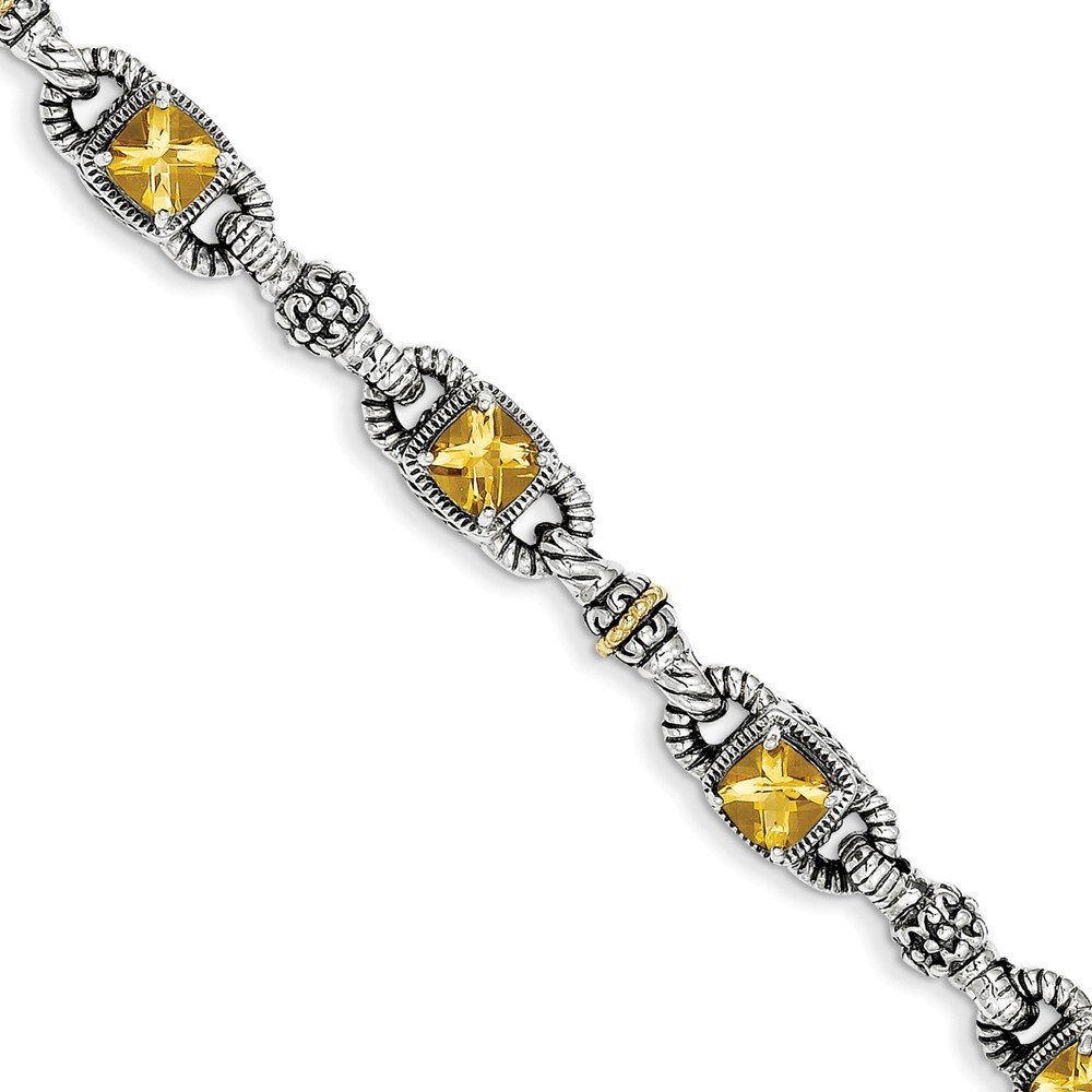 14K Yellow Gold & 925 Sterling Silver Citrine November Birthstone Bracelet - 7.25 Inch Adjustable, Elegant Jewelry for Women, Perfect Gift for Birthday, Anniversary & Special Occasions