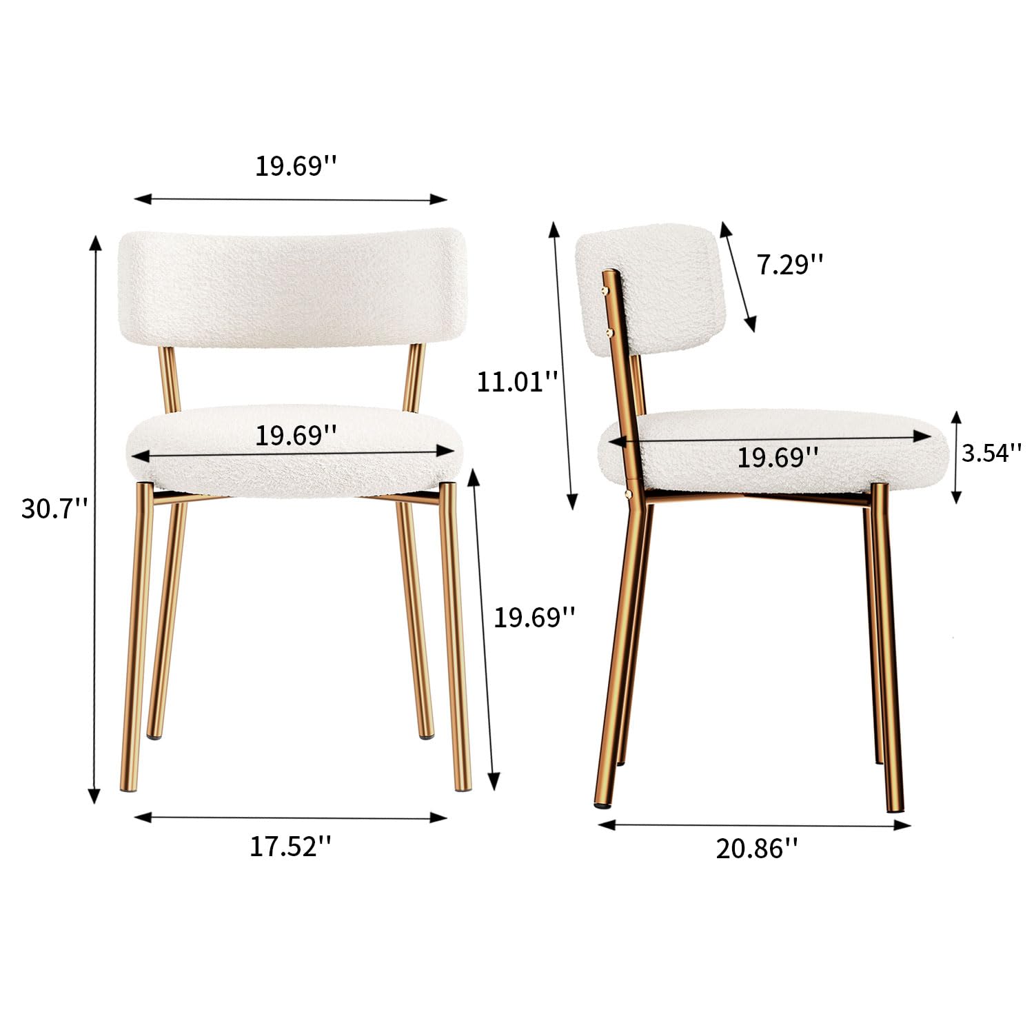 Modern Dining Chairs Set of 4 - Round Upholstered Boucle Sherpa Kitchen Chairs with Curved Backrest & Gold Metal Legs | Mid-Century White Dining Room Chairs for Home, Restaurant, Cafe & Office Use