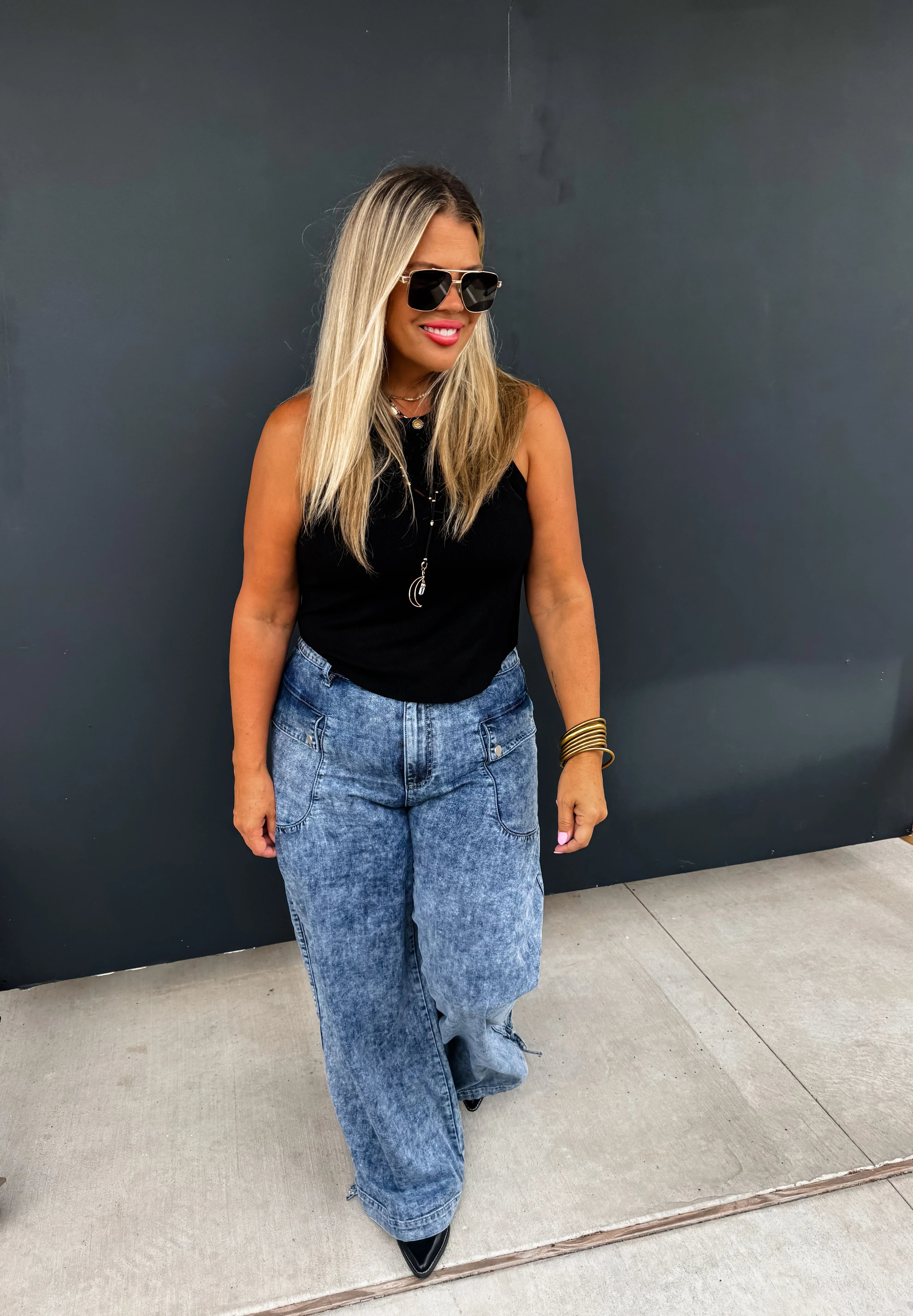 PREORDER: Charlie Cinch Hem Wide Leg Jeans - High Waist Stretch Denim Pants for Women | Casual & Chic Outfit for Everyday Wear