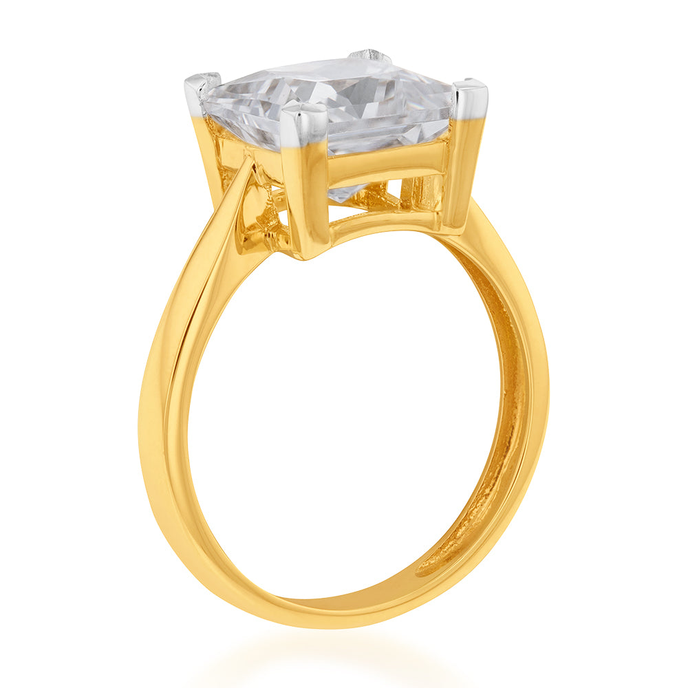 9ct Yellow Gold 3.00ct Diamond Equivalent Princess Cut Cubic Zirconia Solitaire Ring - Elegant Engagement & Wedding Jewelry for Women