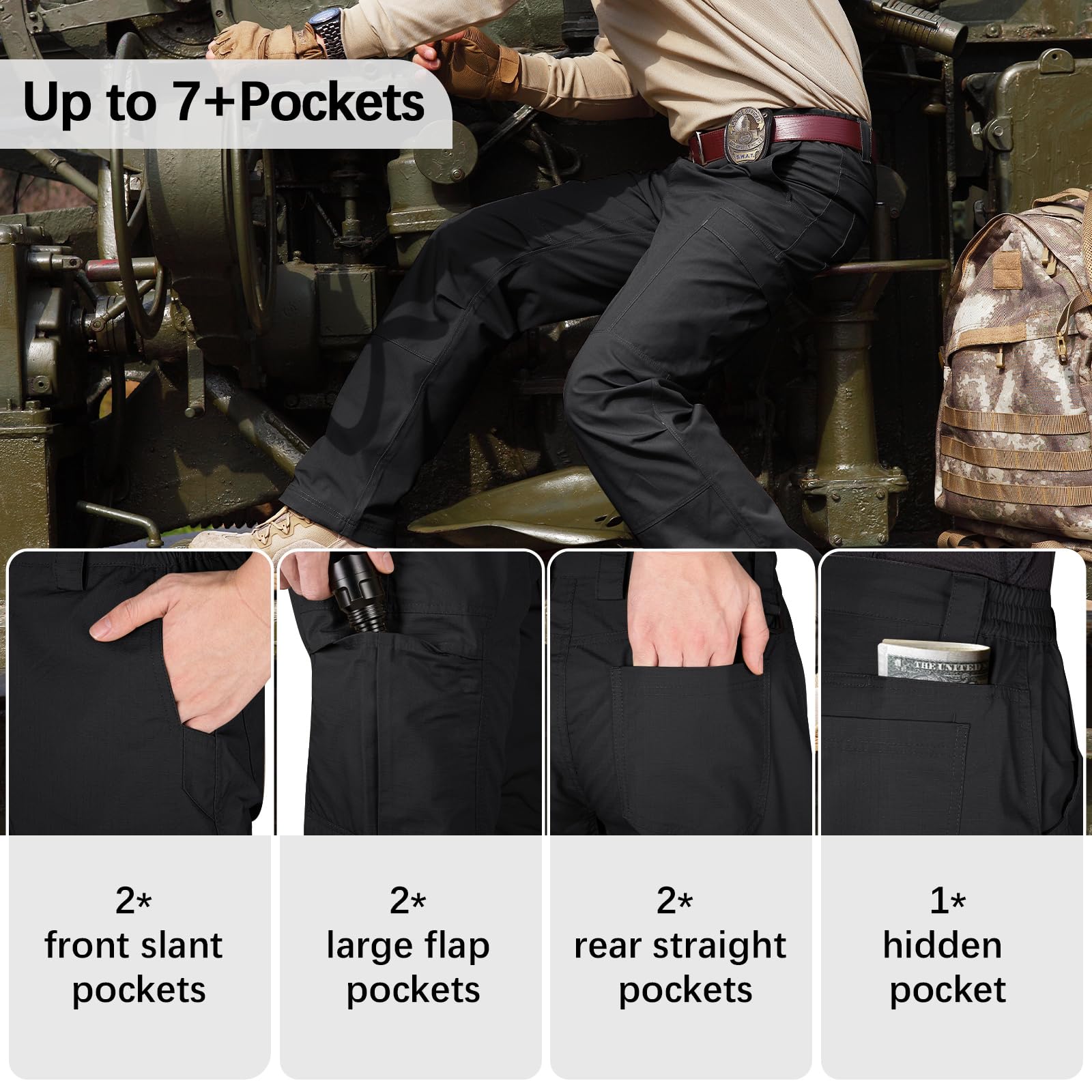 FREE SOLDIER Men's Tactical Cargo Pants - Water Resistant Ripstop Work Pants for Outdoor Hiking, Camping & Military Use - Lightweight Durable Men's Outdoor Pants for Work, Hiking & Tactical Activities