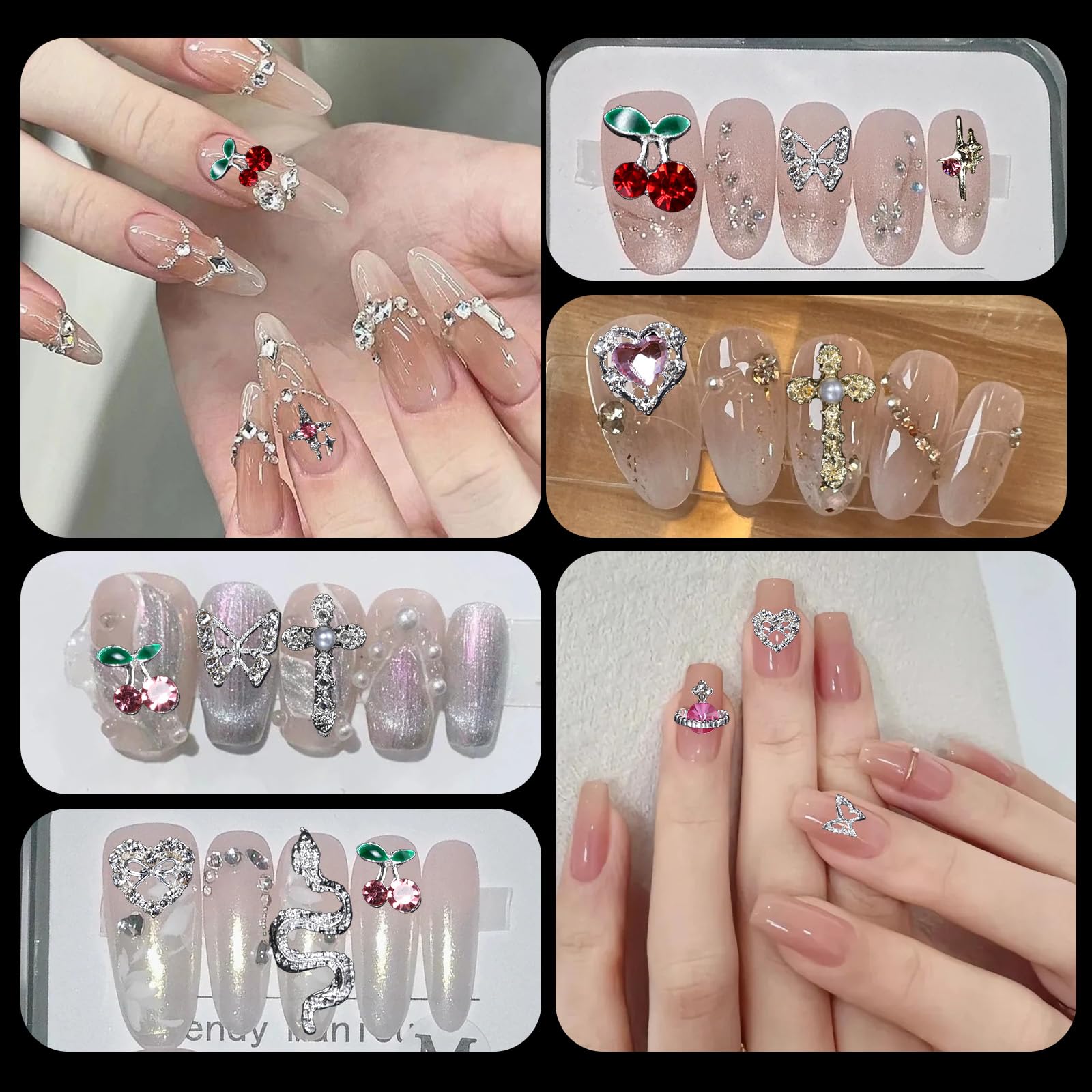 72 Pcs 3D Silver Nail Gems Charms - Butterfly, Star, Snake & Cross Nail Art Decorations for Acrylic Nails | Professional Nail Art Supplies with Pickup Tool | Perfect for DIY Manicures, Salon Nail Designs & Party Nail Art